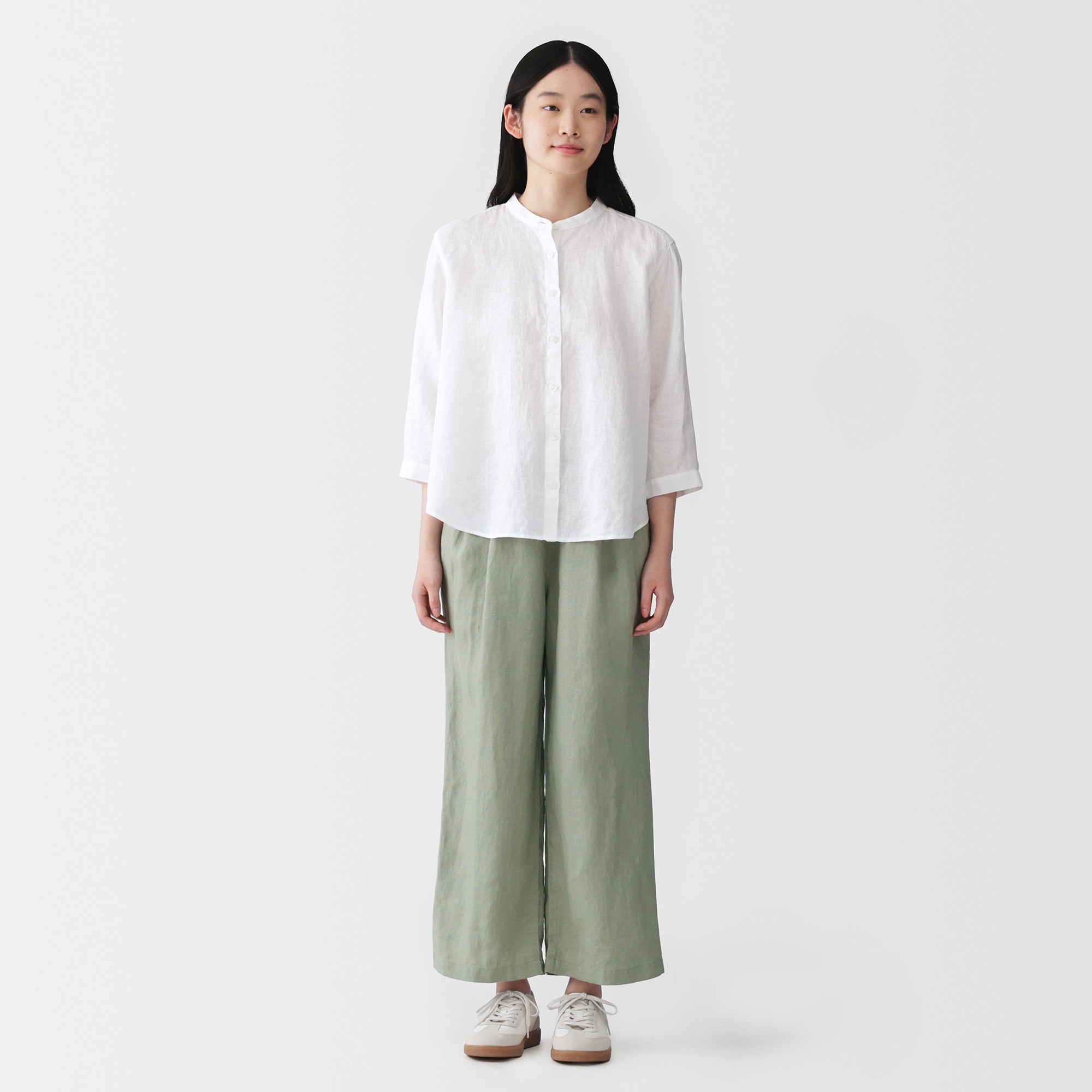 W's Washed linen easy wide-fit pants