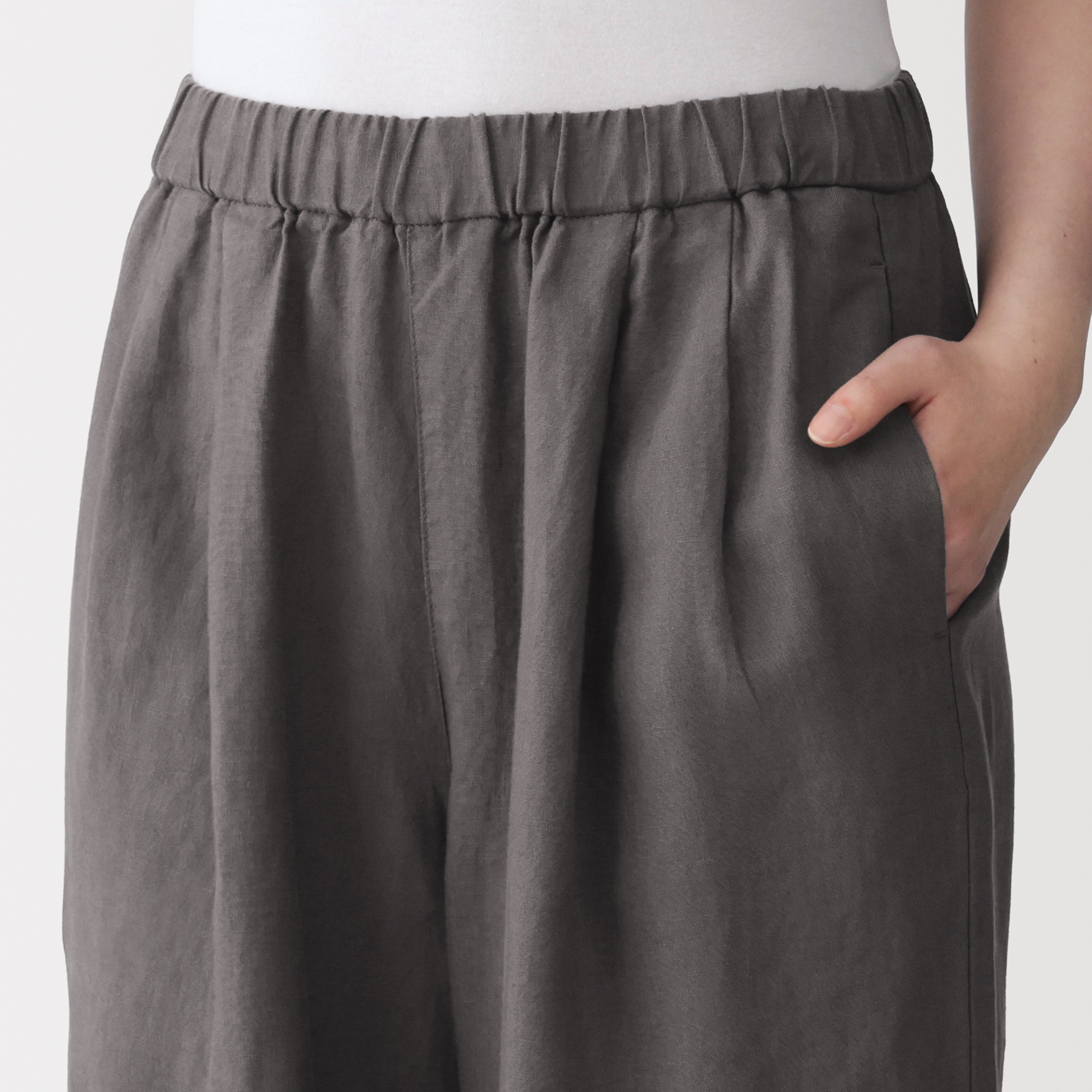 W's Washed linen easy wide-fit pants