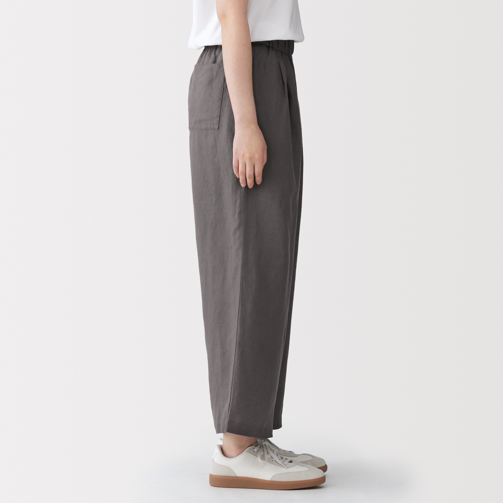 W's Washed linen easy wide-fit pants