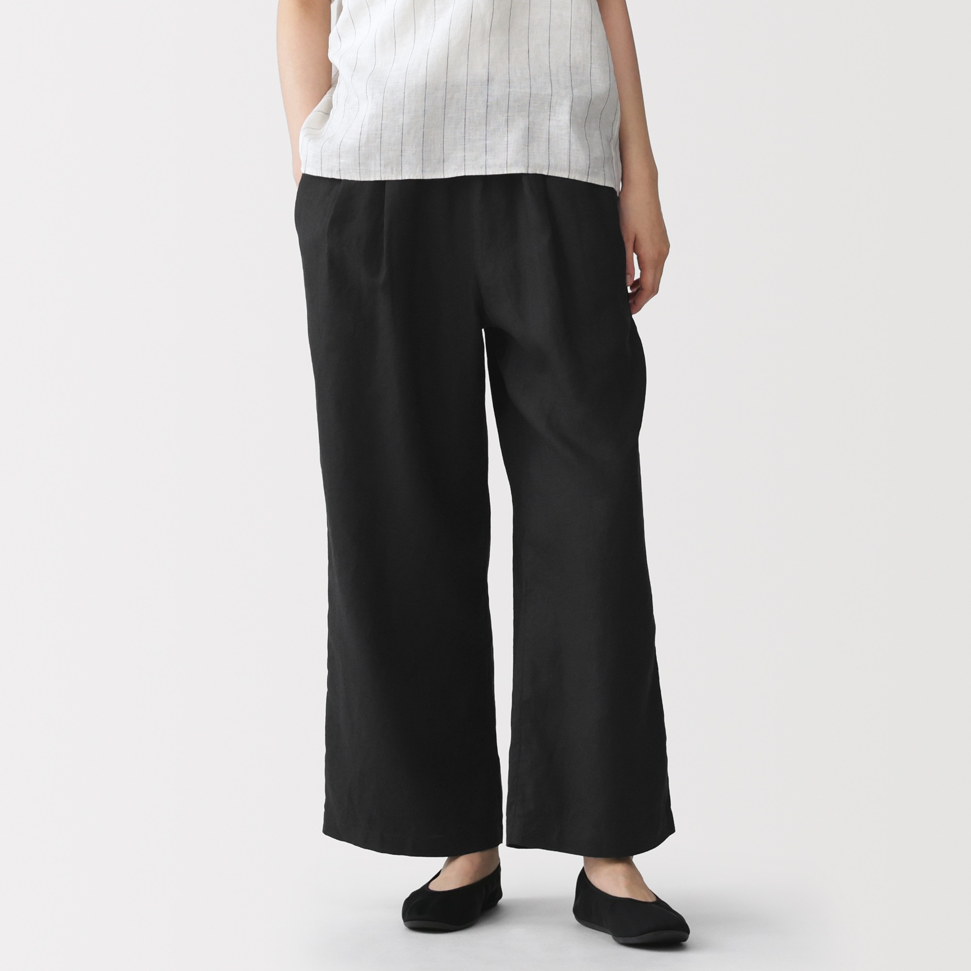 W's Washed linen easy wide-fit pants