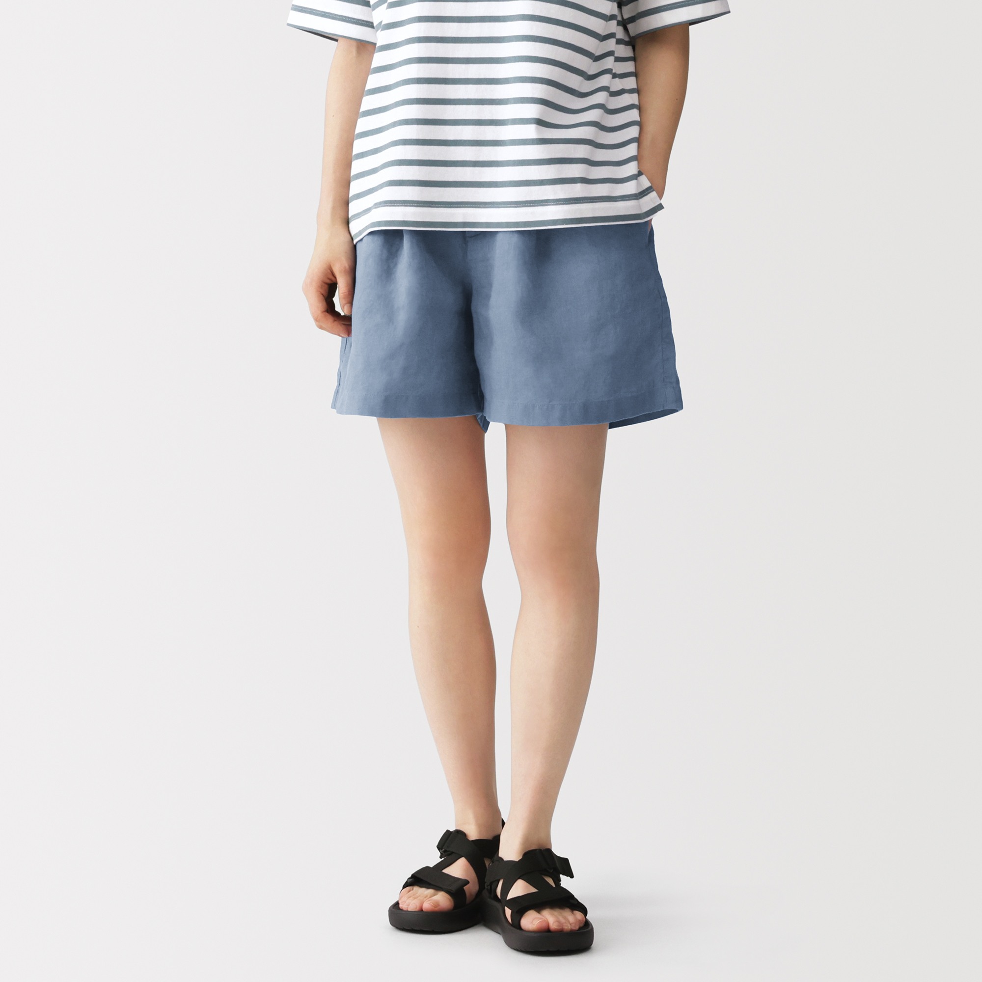 W's Washed linen shorts