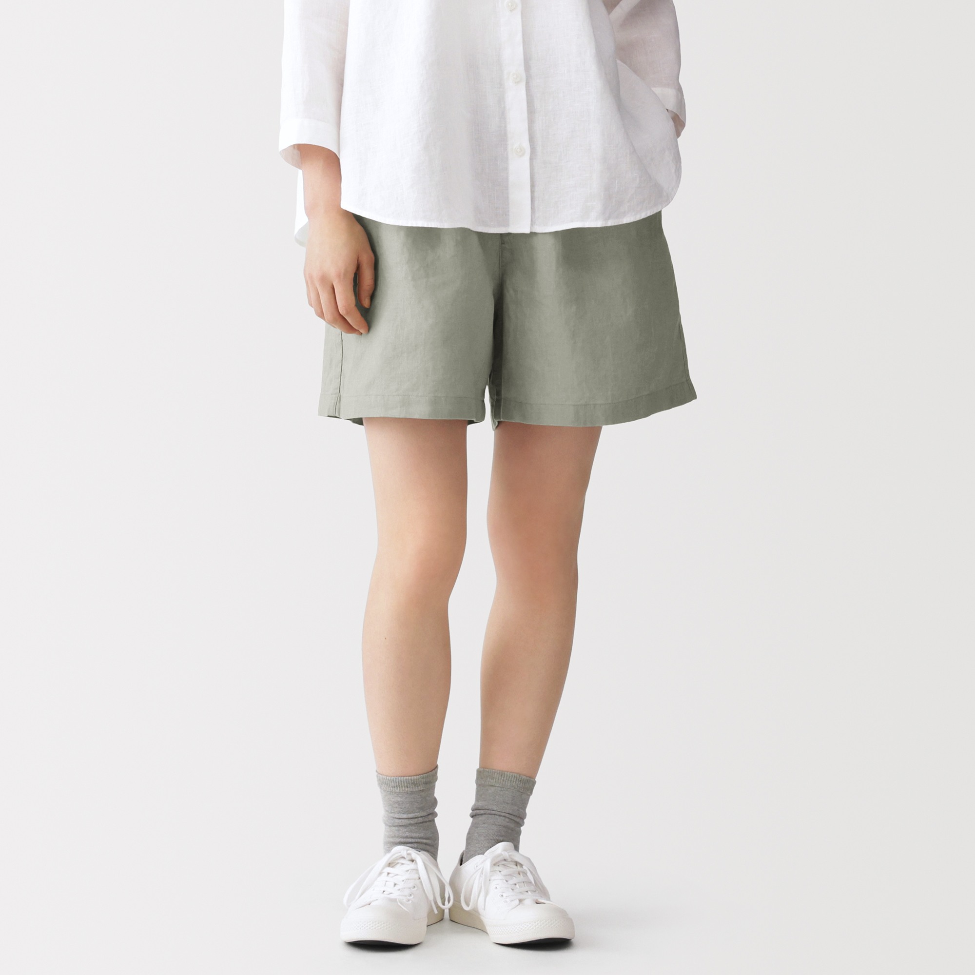 W's Washed linen shorts