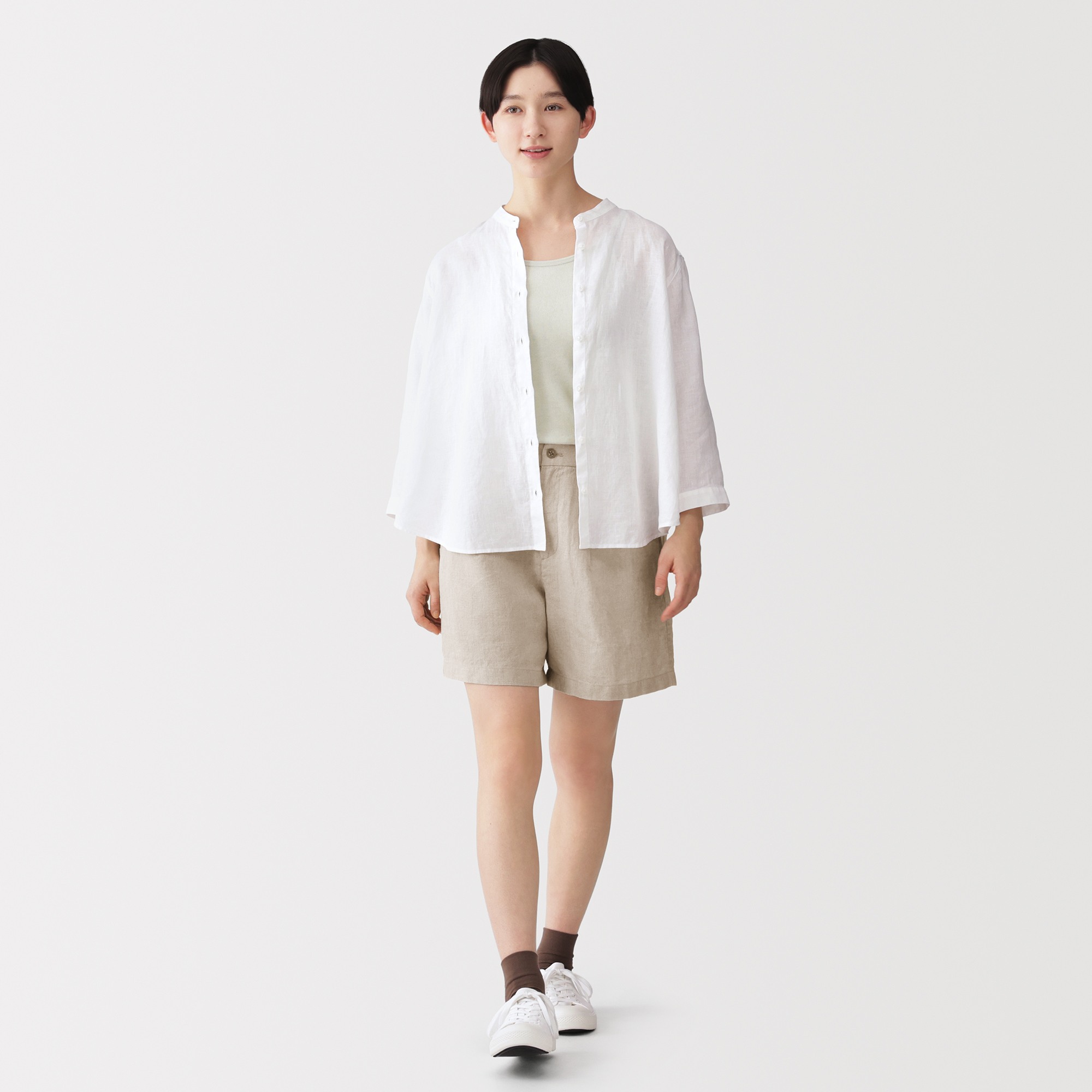 W's Washed linen shorts