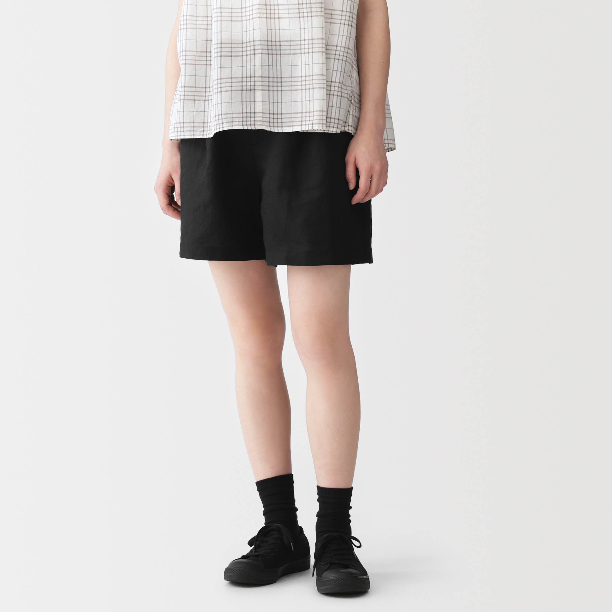 W's Washed linen shorts