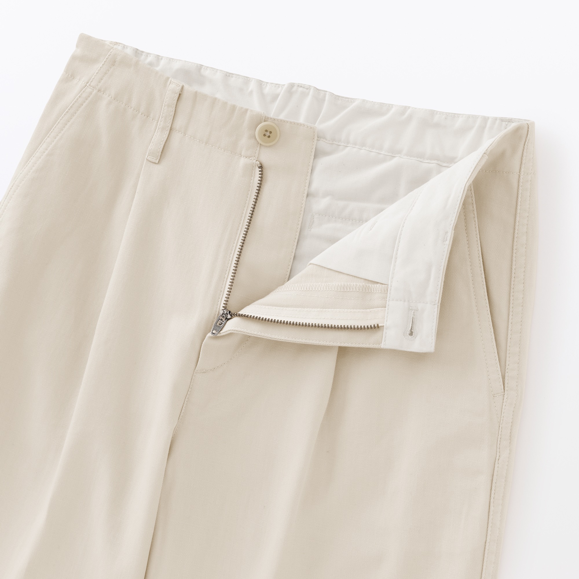 W's Slub yarn chino darted wide-fit pants (long)
