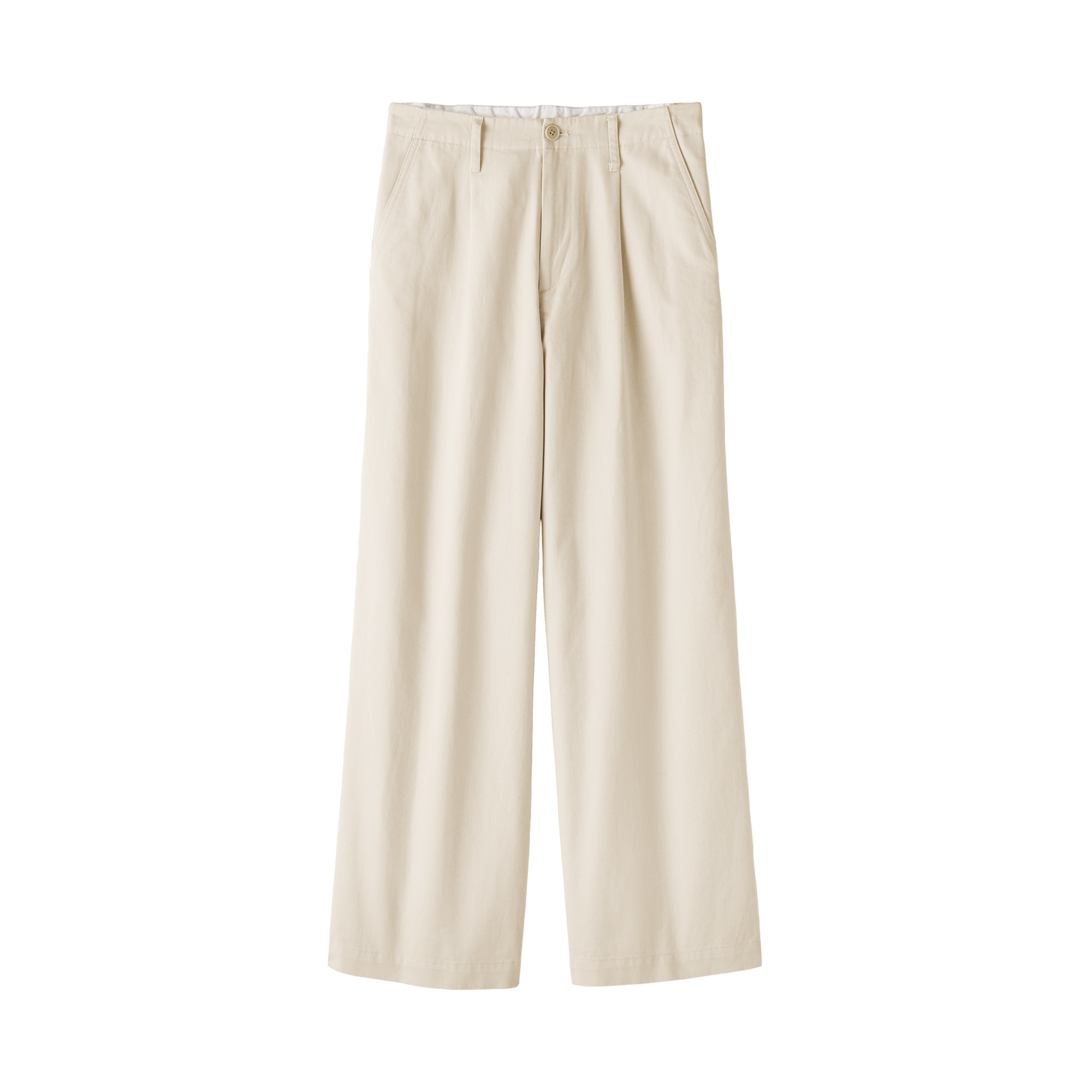 W's Slub yarn chino darted wide-fit pants (long)