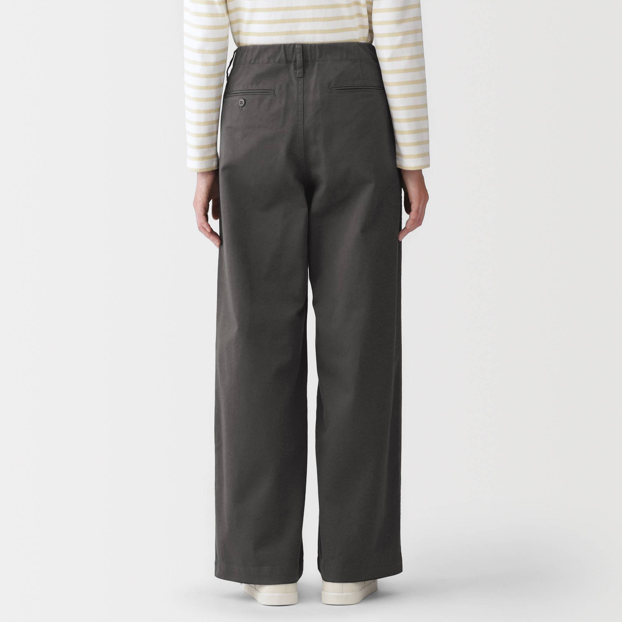 W's Slub yarn chino darted wide-fit pants (long)