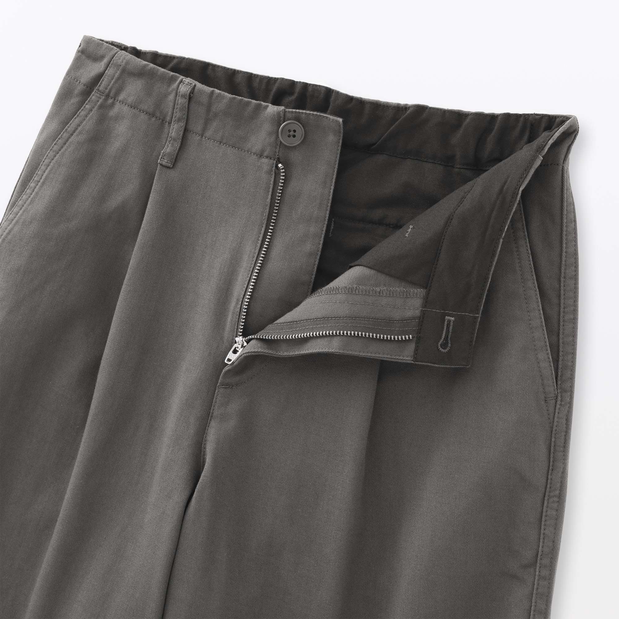 W's Slub yarn chino darted wide-fit pants (long)