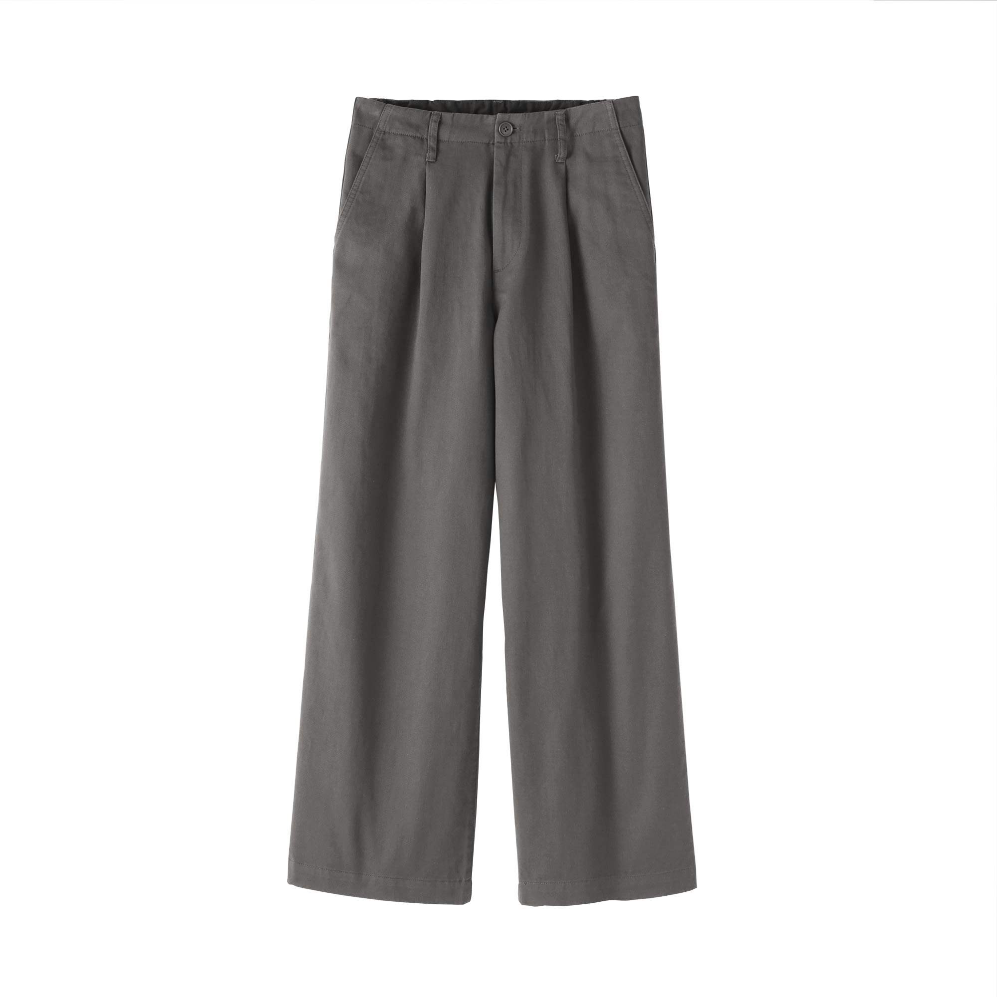W's Slub yarn chino darted wide-fit pants (long)