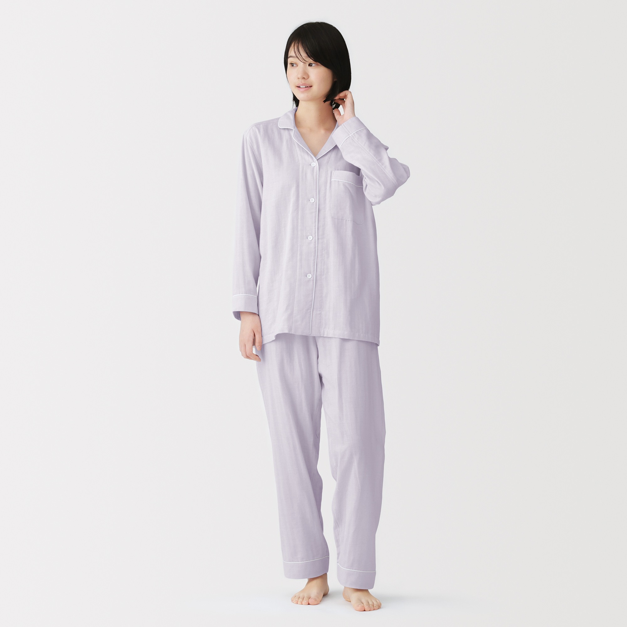 W's Side seamless Double gauze L/Slv pajamas