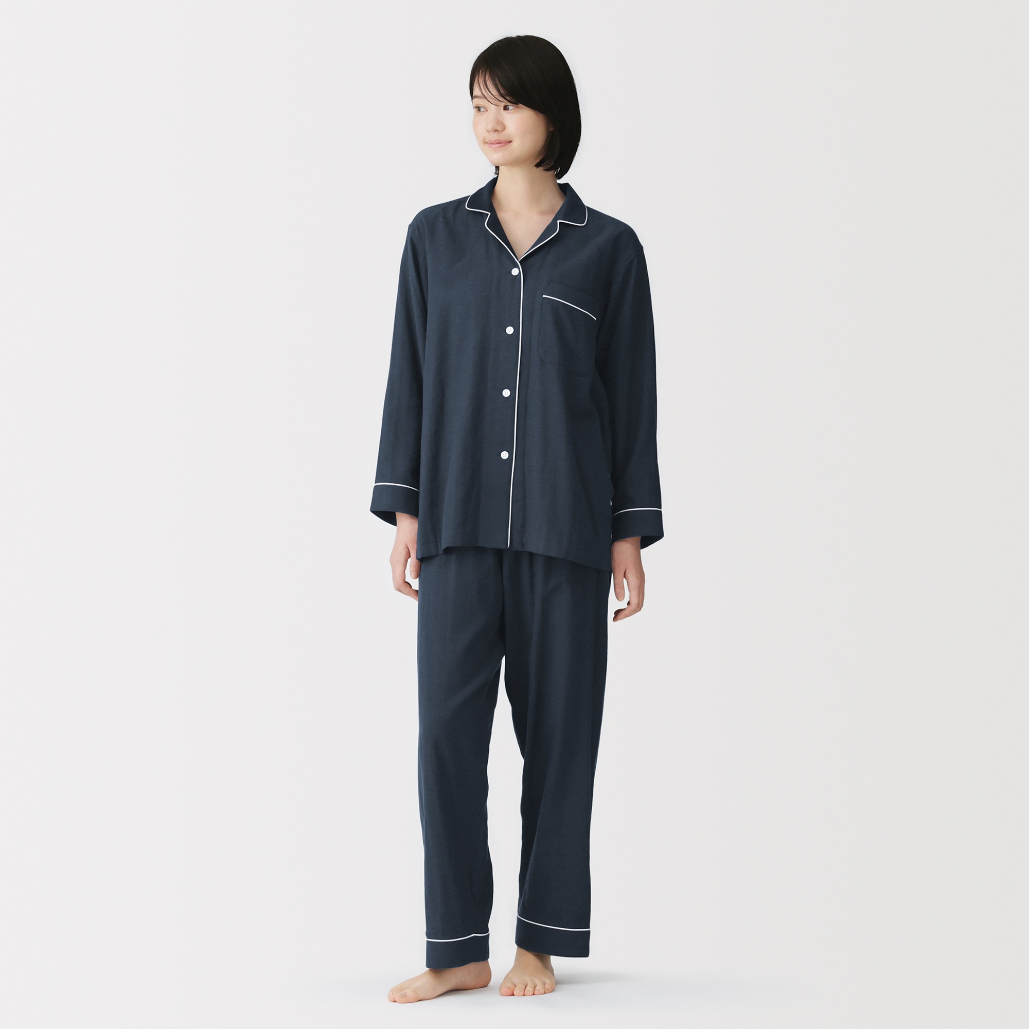 W's Side seamless Double gauze L/Slv pajamas