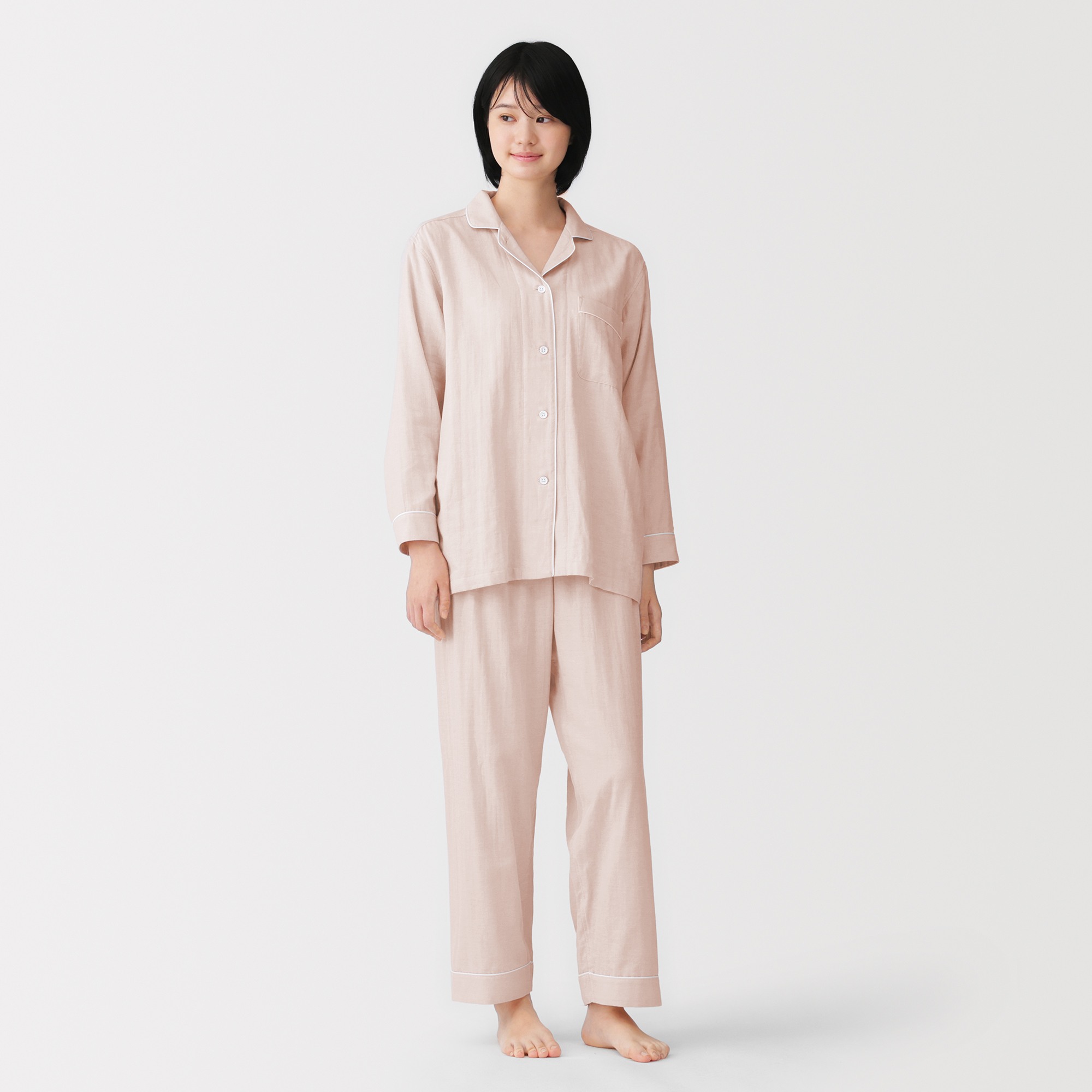 W's Side seamless Double gauze L/Slv pajamas
