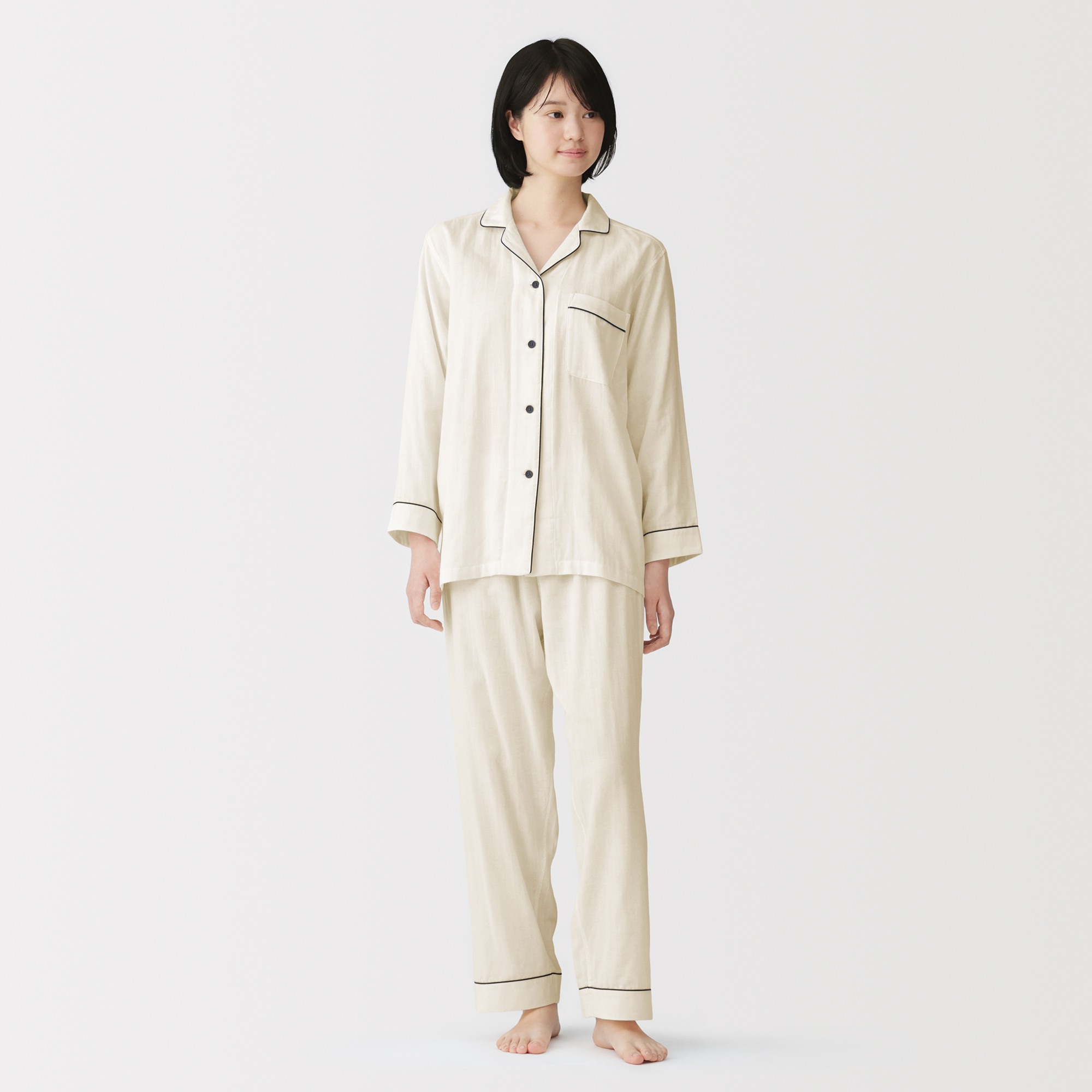 W's Side seamless Double gauze L/Slv pajamas