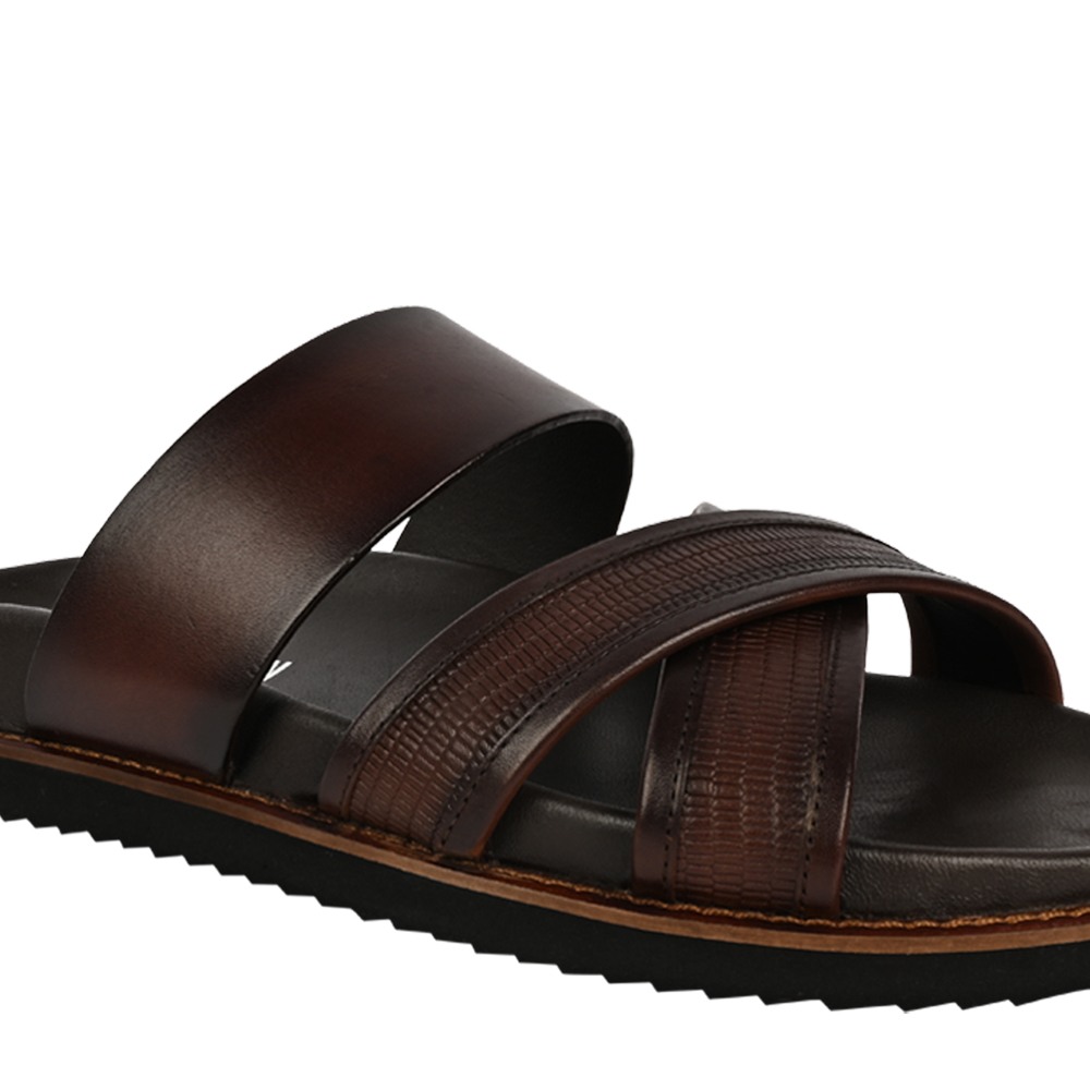 Prizmo Brown Leather Sliders