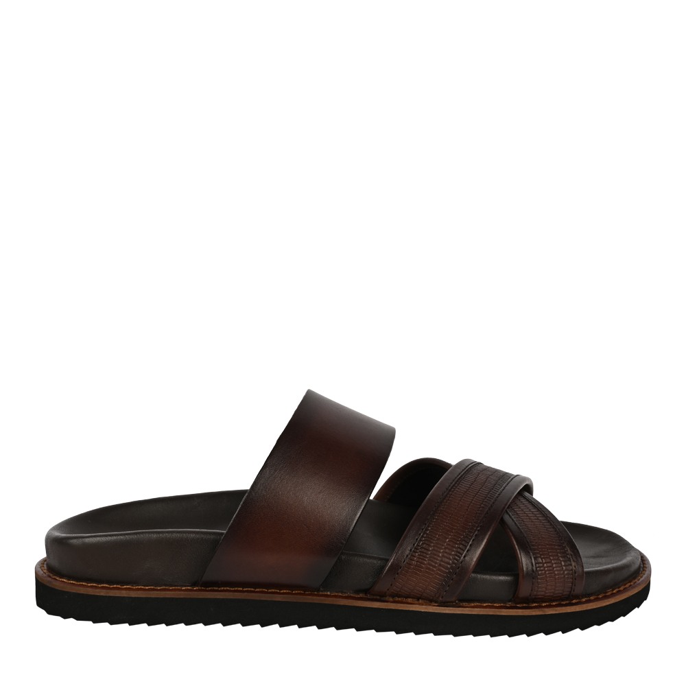 Prizmo Brown Leather Sliders