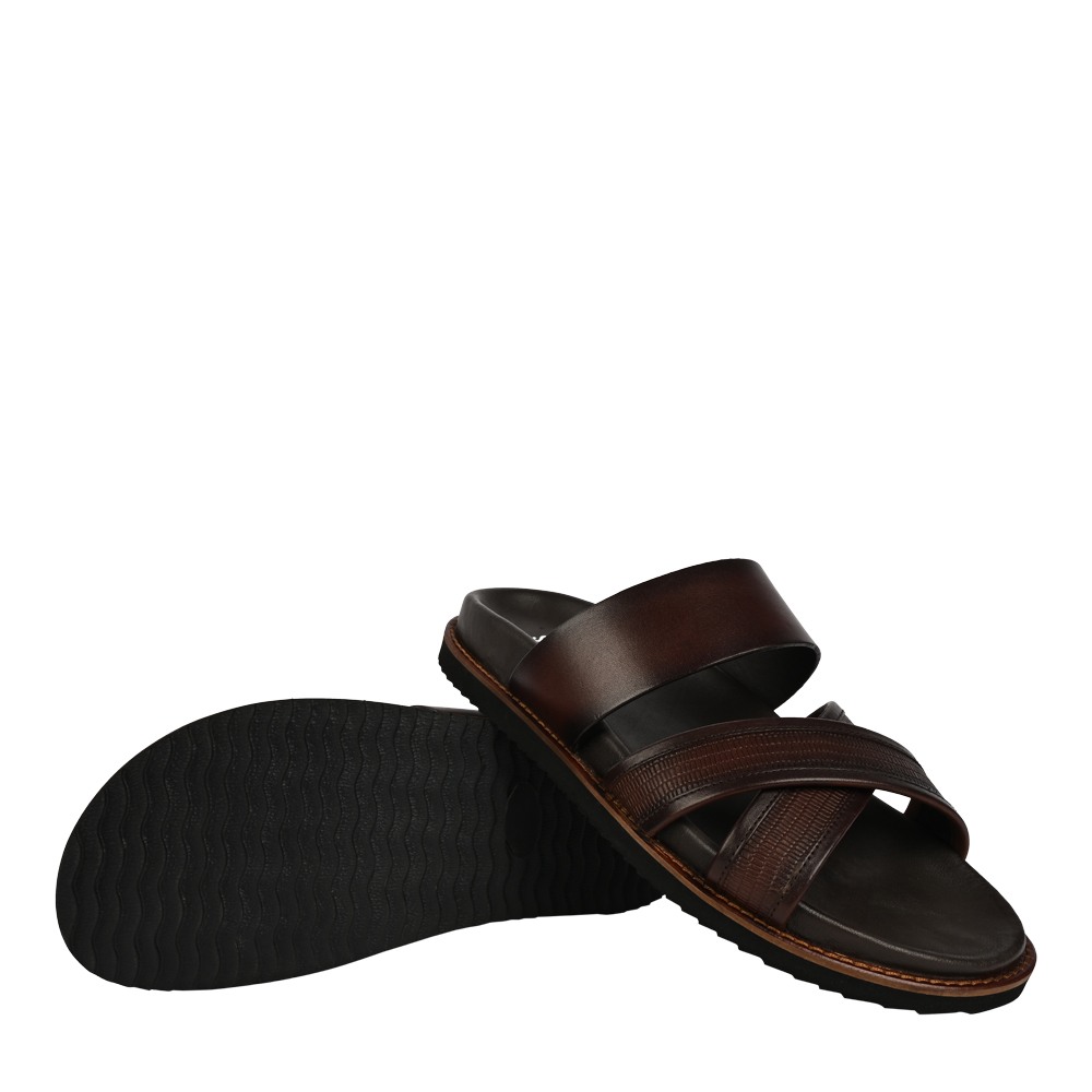 Prizmo Brown Leather Sliders