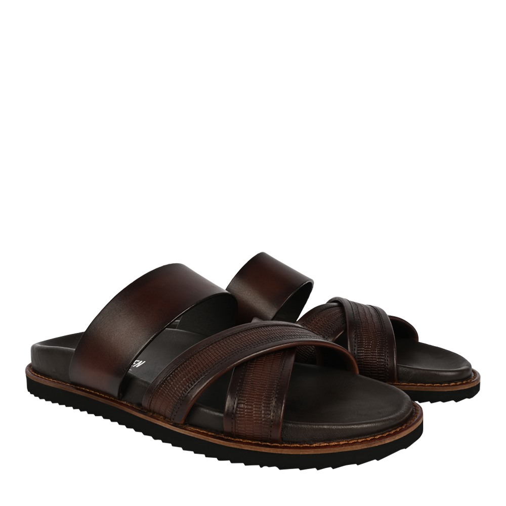 Prizmo Brown Leather Sliders