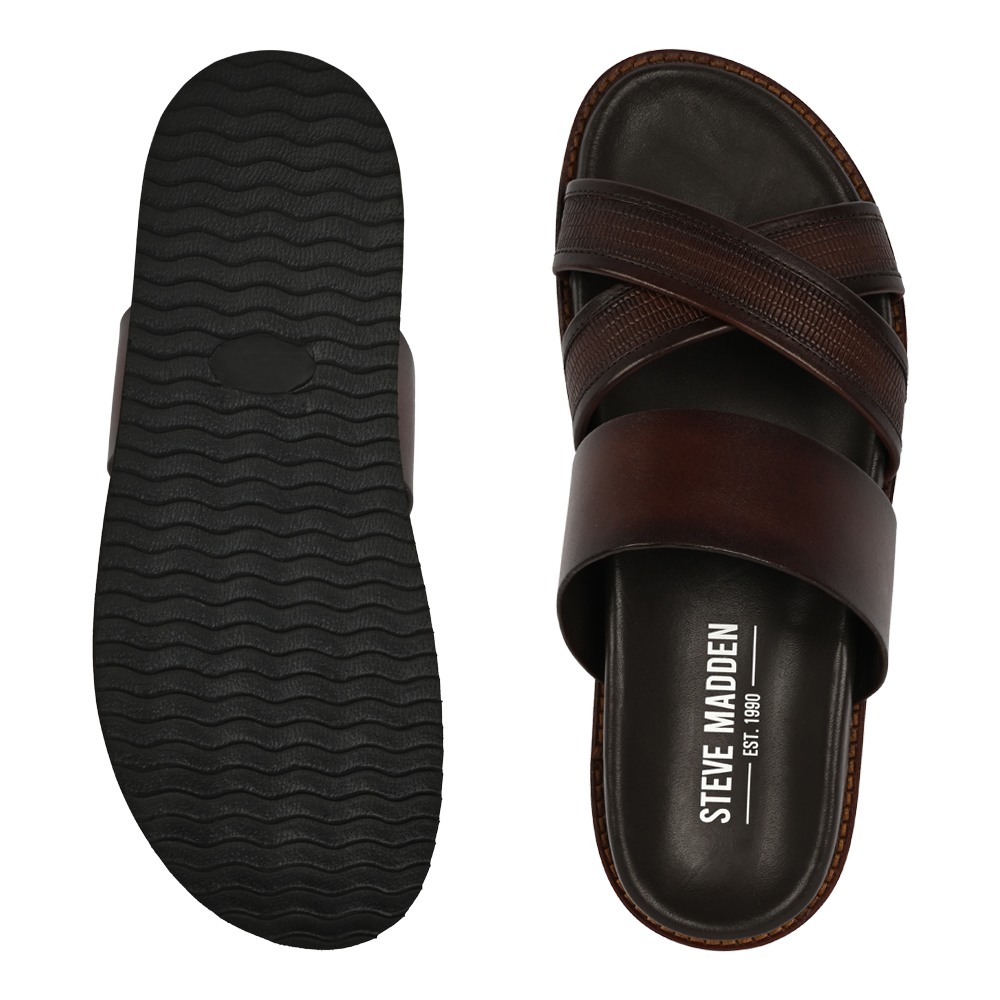 Prizmo Brown Leather Sliders