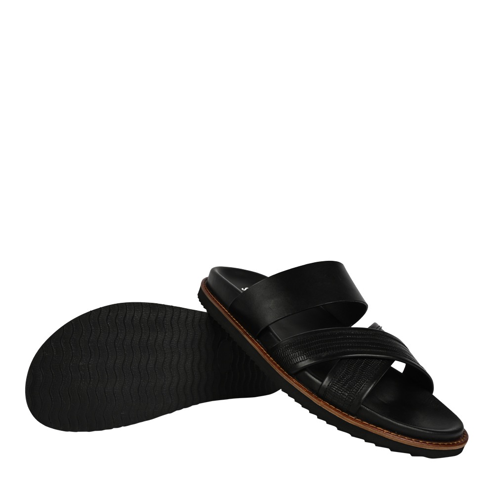 Prizmo Black Leather Sliders