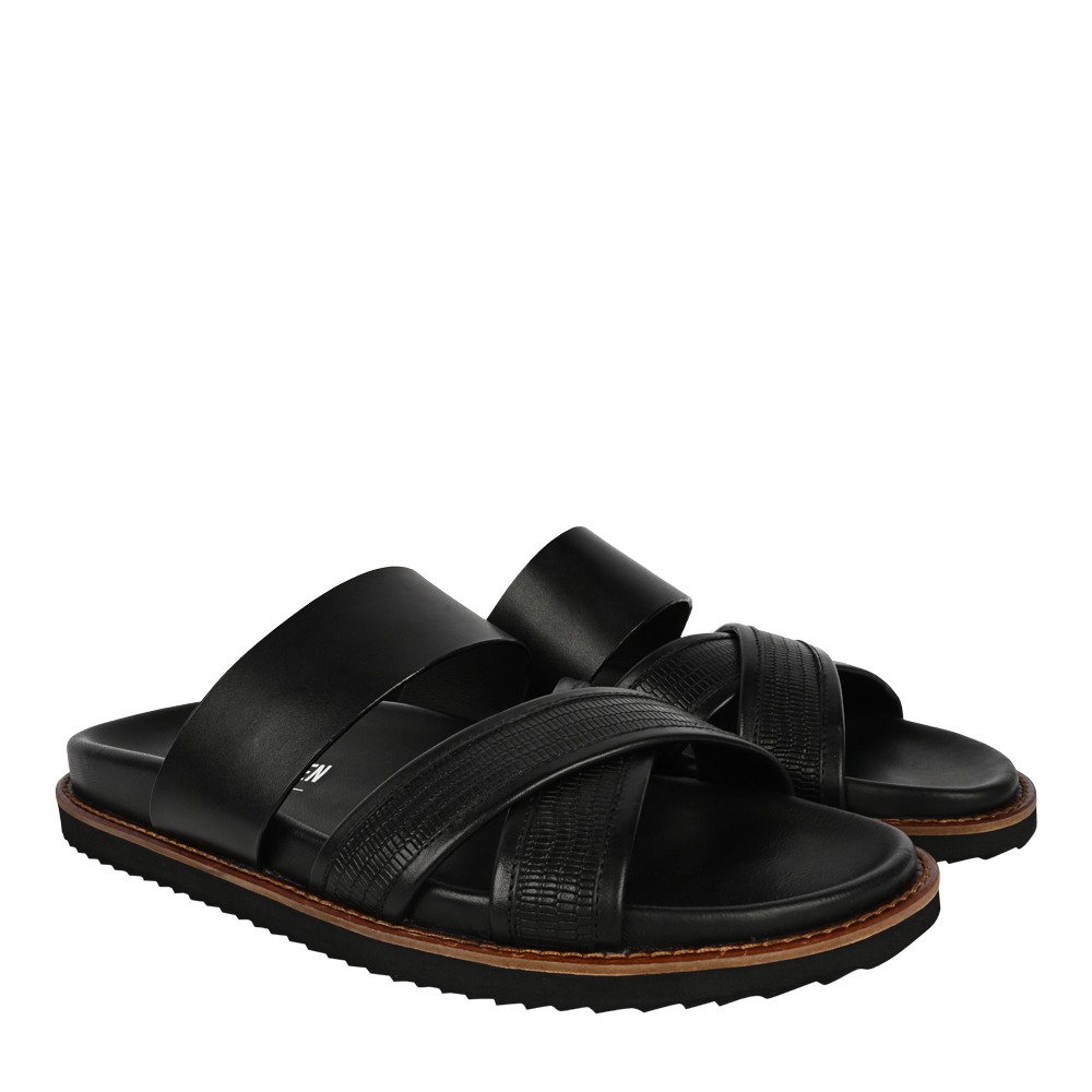 Prizmo Black Leather Sliders
