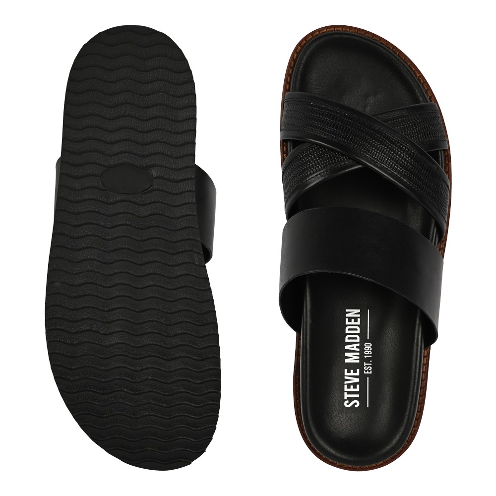Prizmo Black Leather Sliders