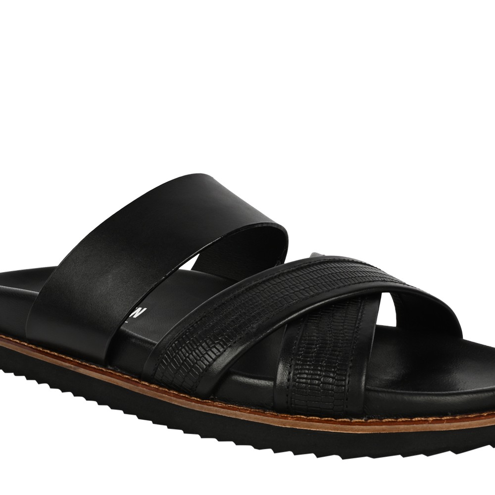 Prizmo Black Leather Sliders