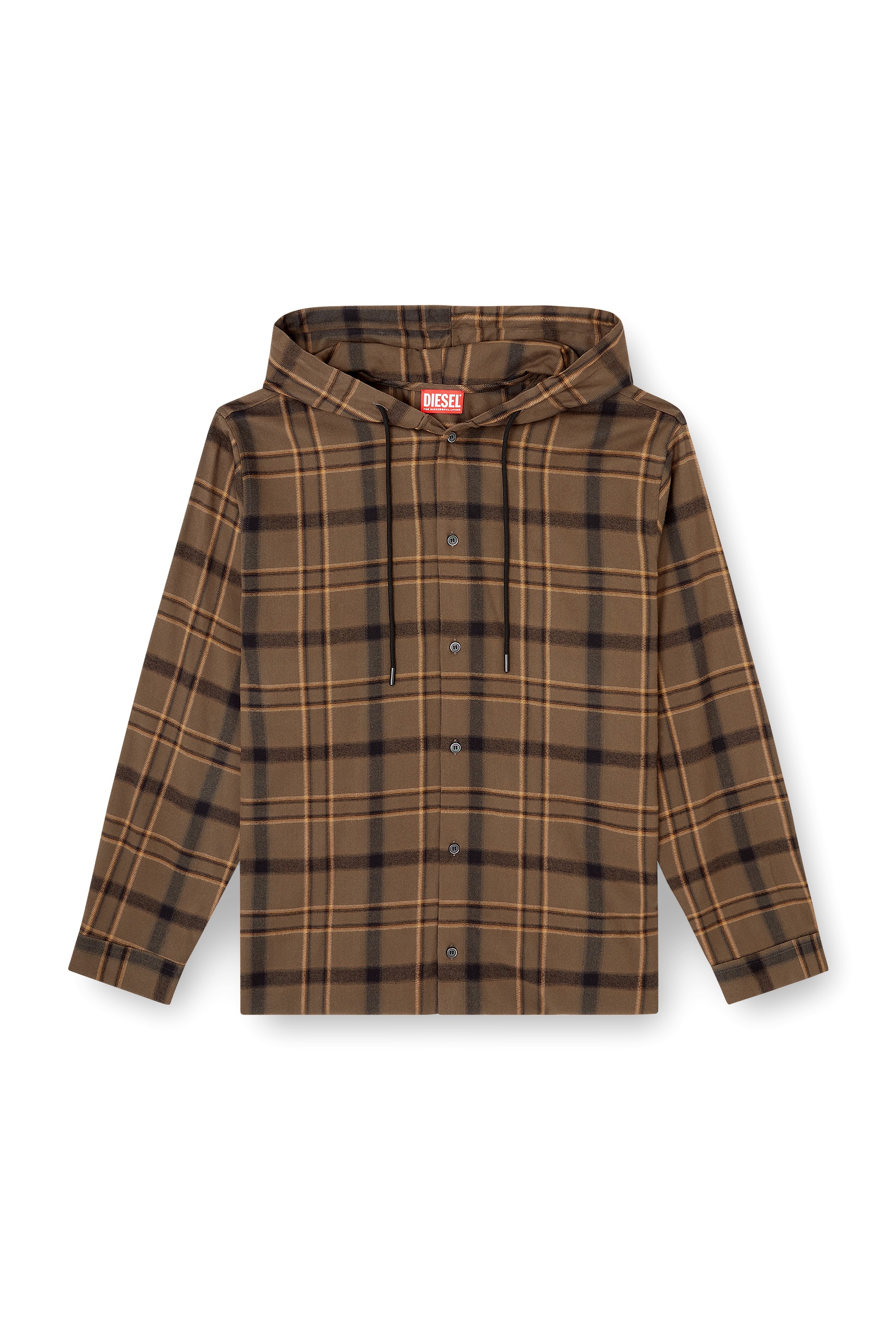 Brown Hooded shirt in check flannel with logo