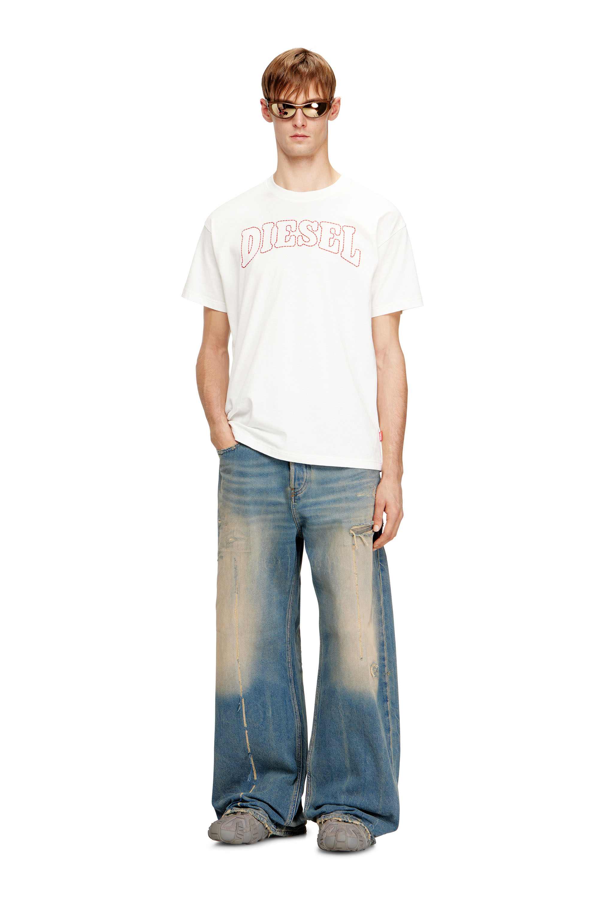 White Regular Fit cotton T-shirt with logo embroidery