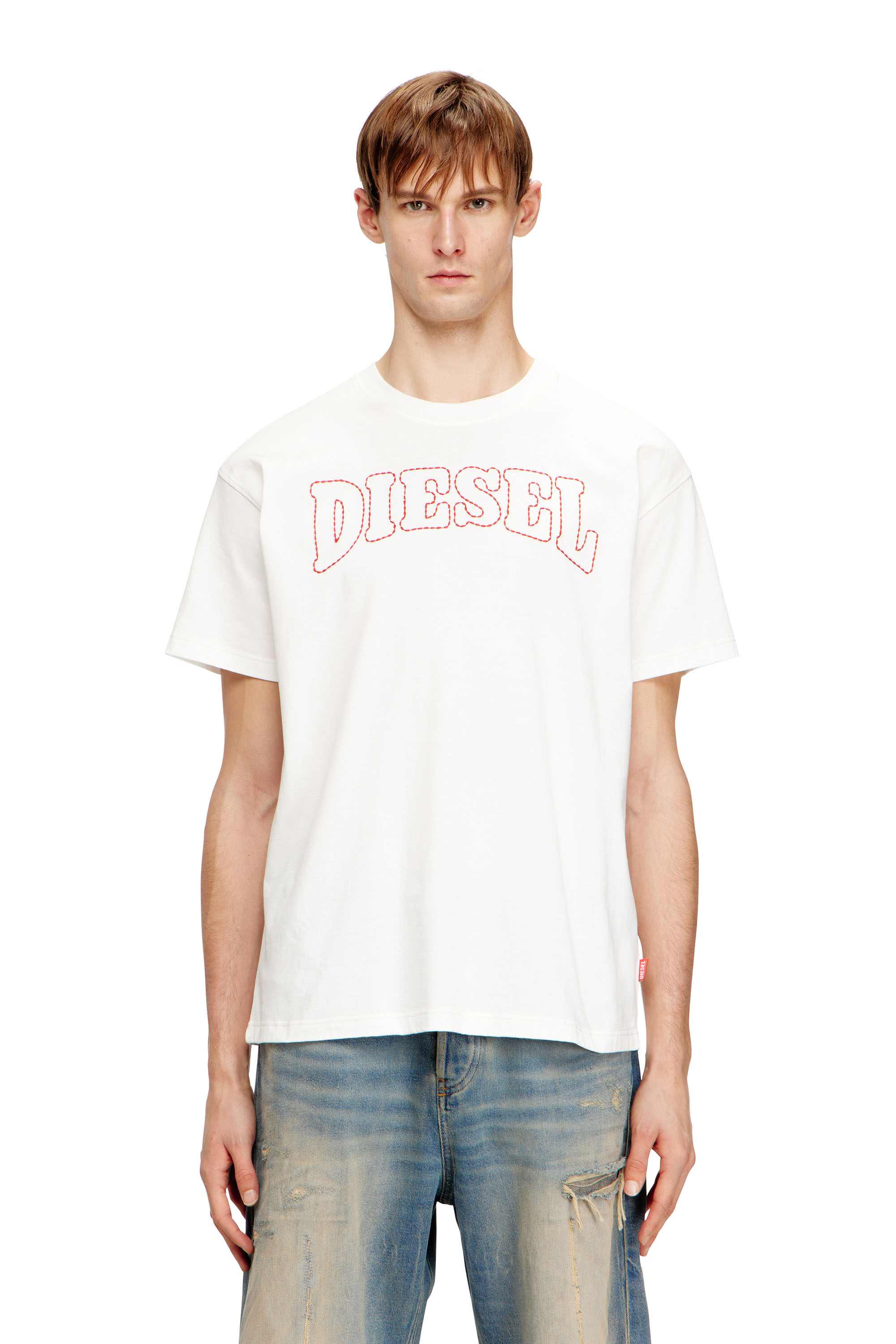 White Regular Fit cotton T-shirt with logo embroidery