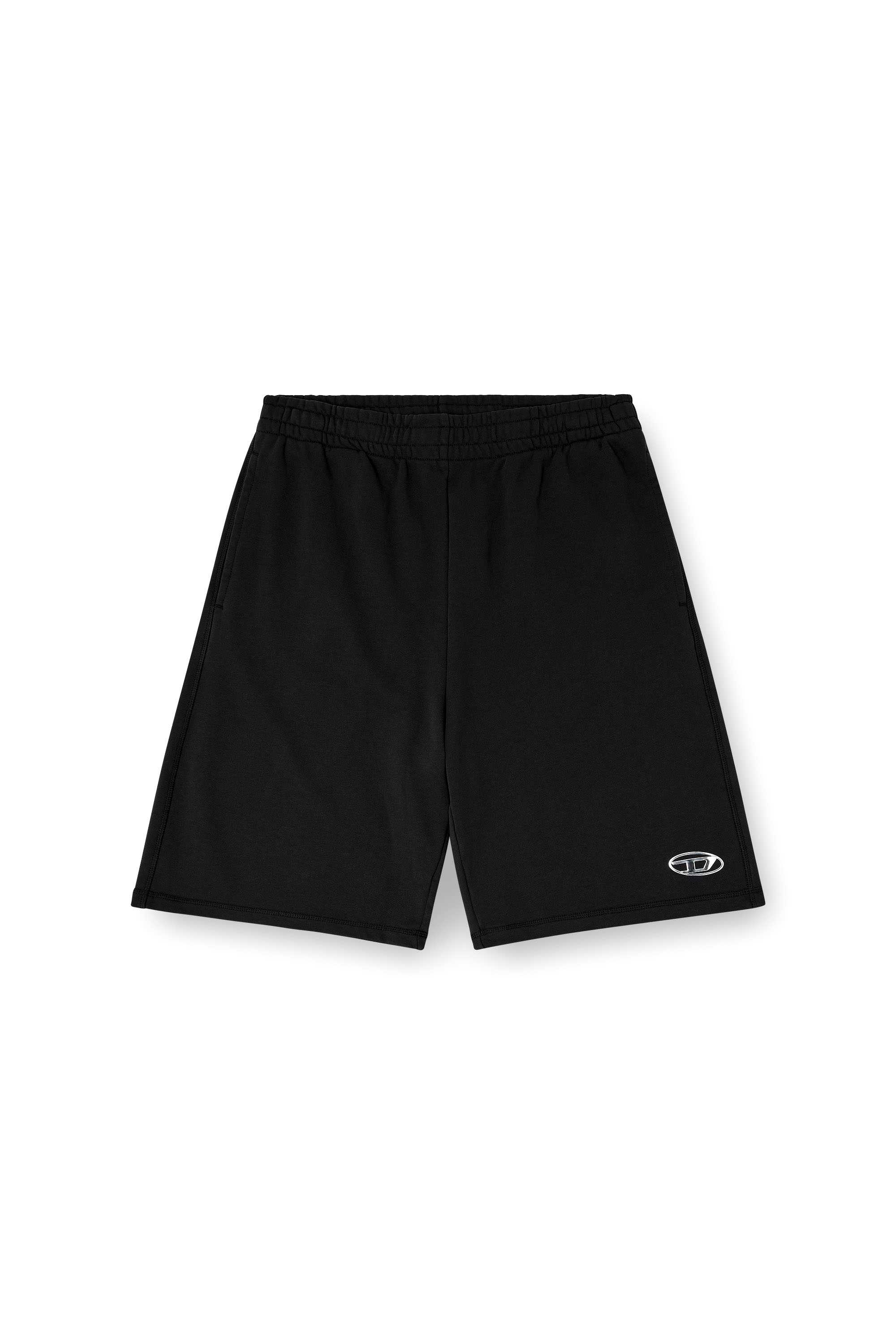 Black Regular Fit Fleece shorts with metallic Oval D