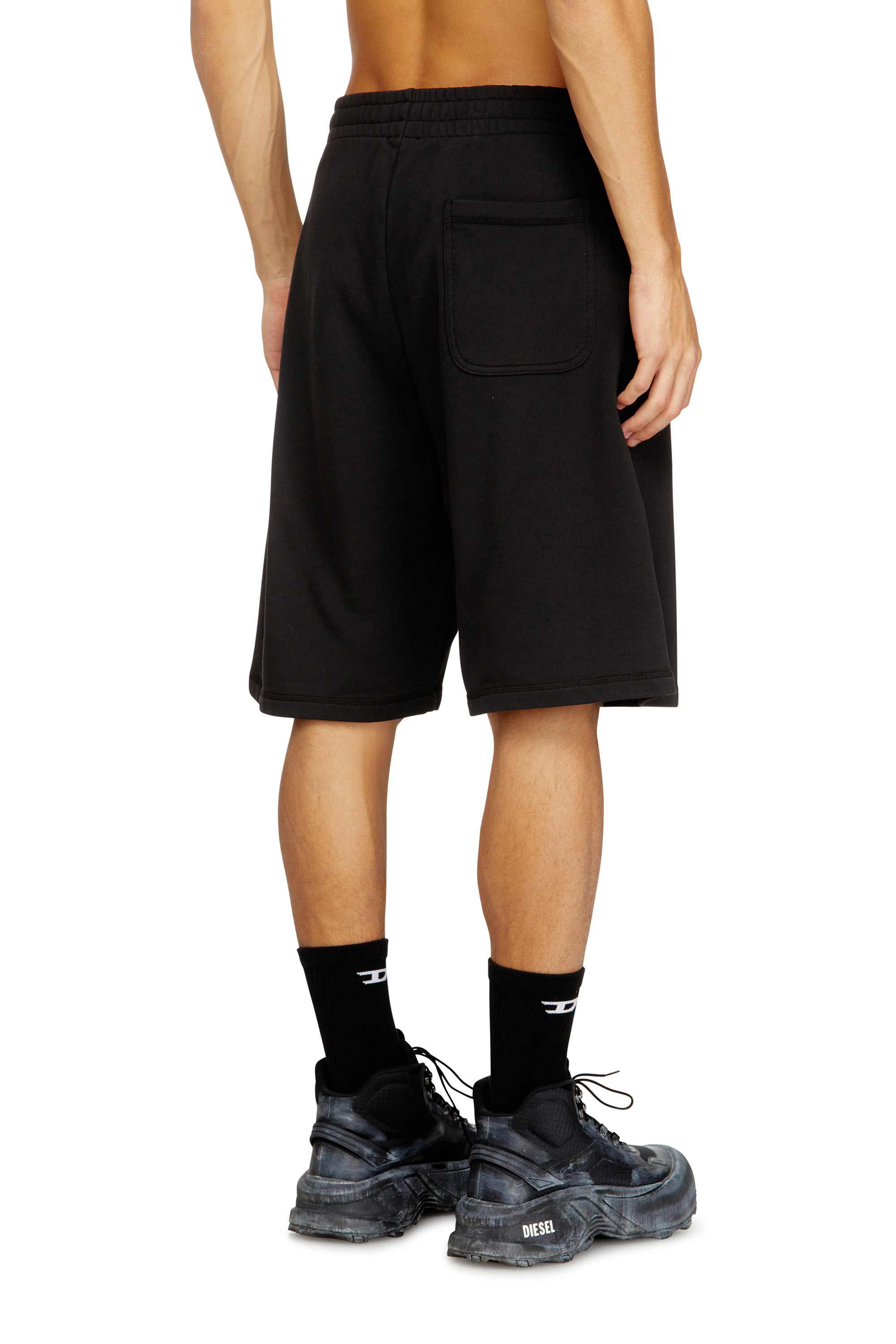 Black Regular Fit Fleece shorts with metallic Oval D
