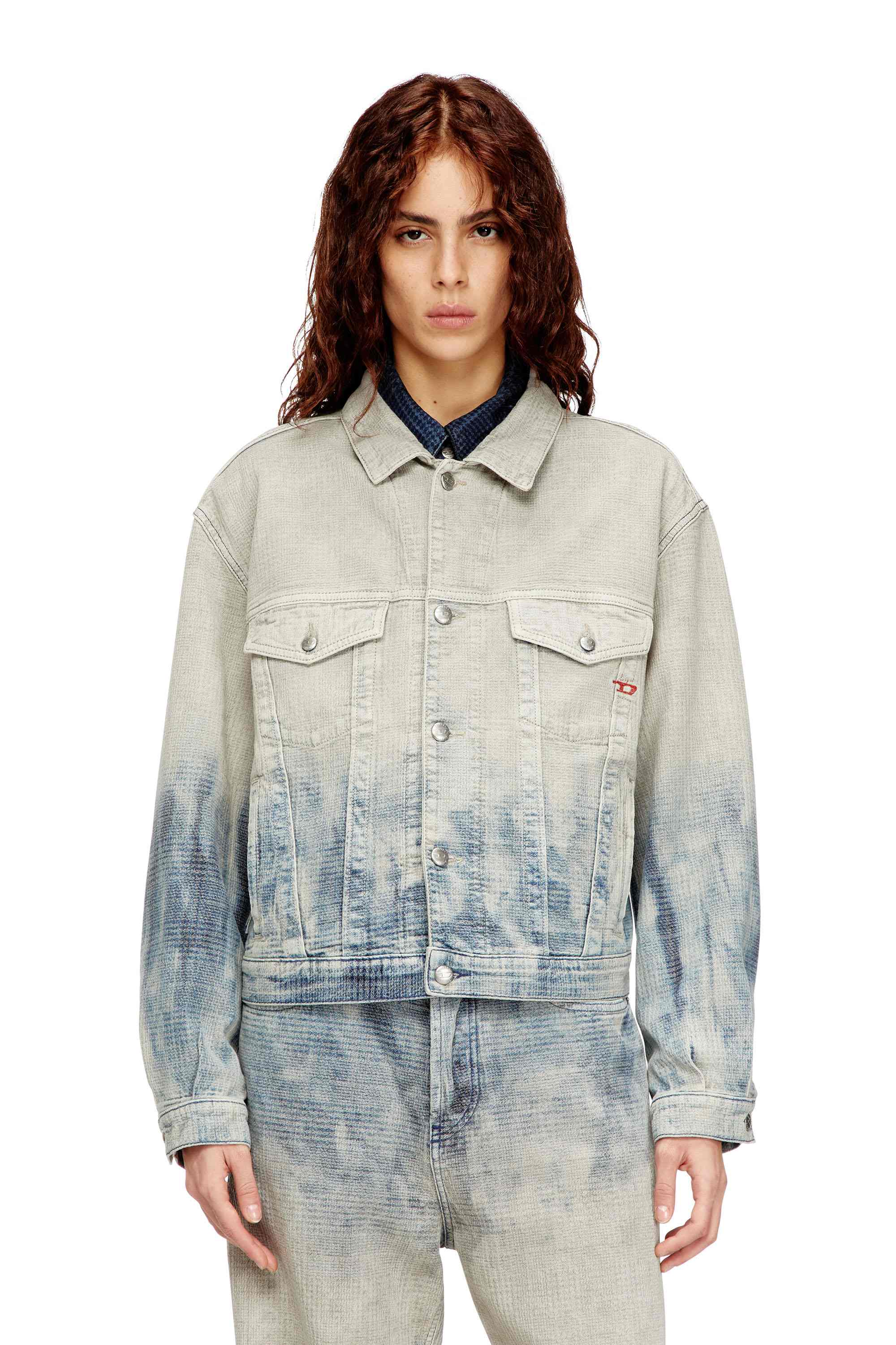 Grey Trucker jacket in Prince of Wales jacquard denim