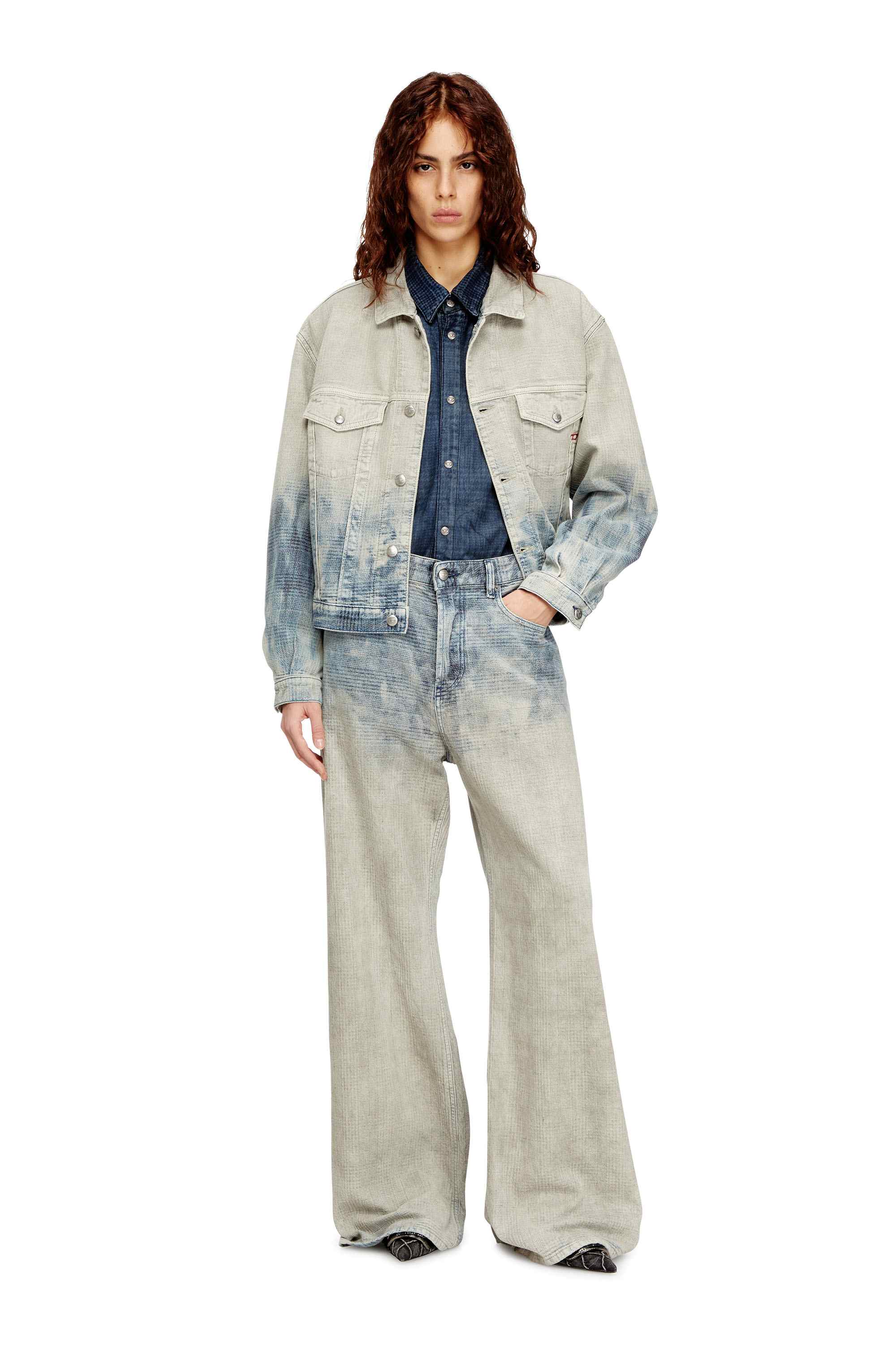 Grey Trucker jacket in Prince of Wales jacquard denim