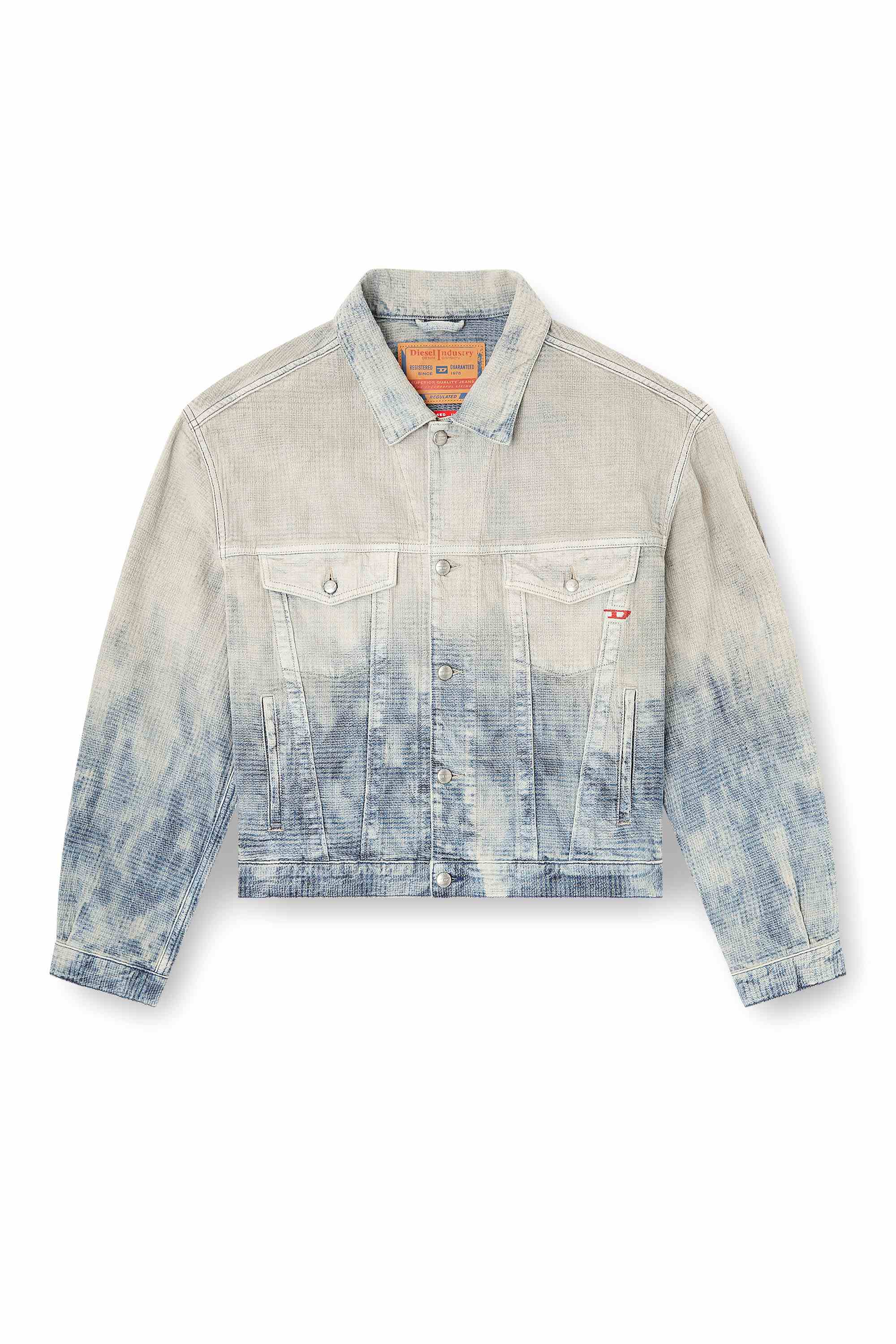 Grey Trucker jacket in Prince of Wales jacquard denim