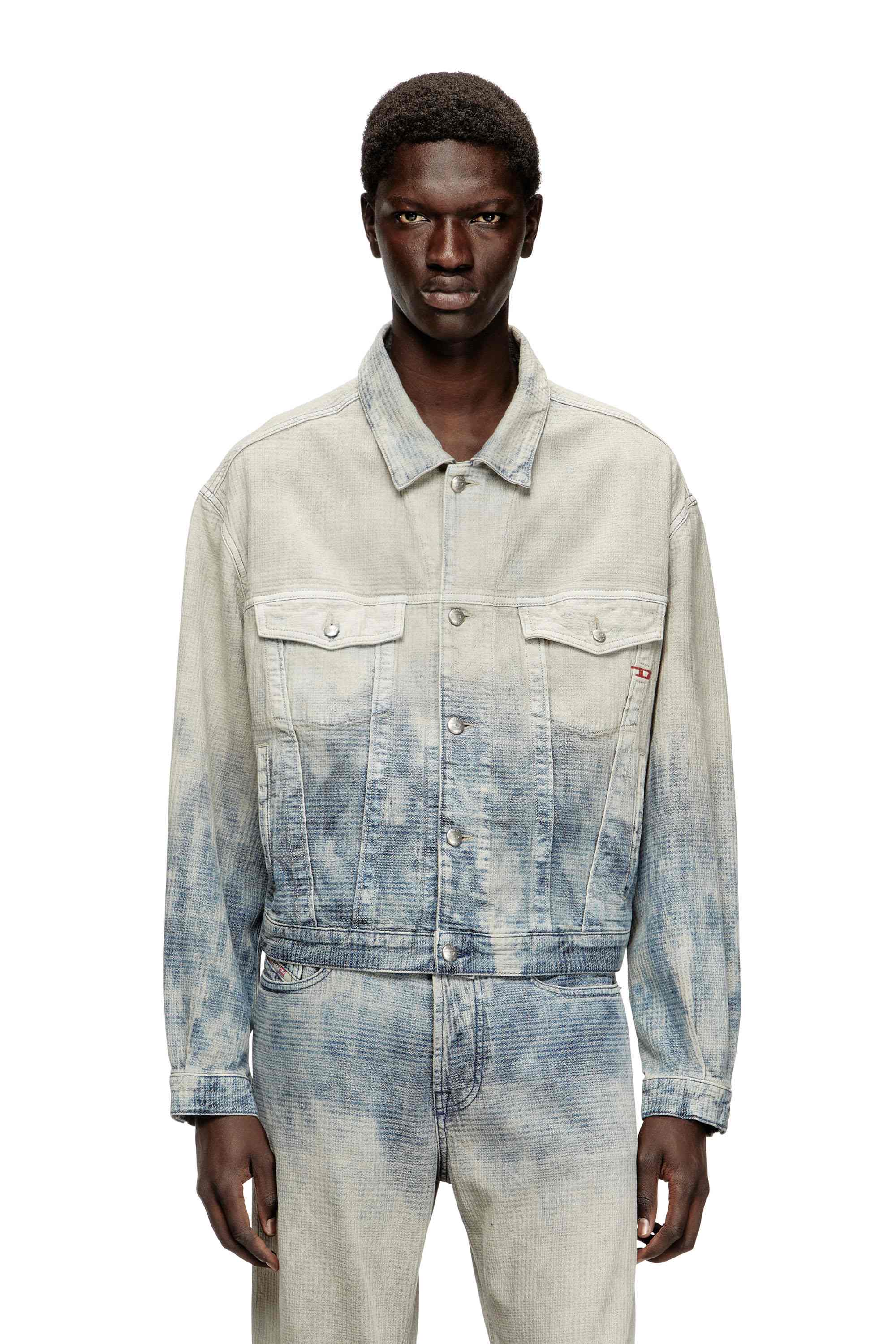 Grey Trucker jacket in Prince of Wales jacquard denim
