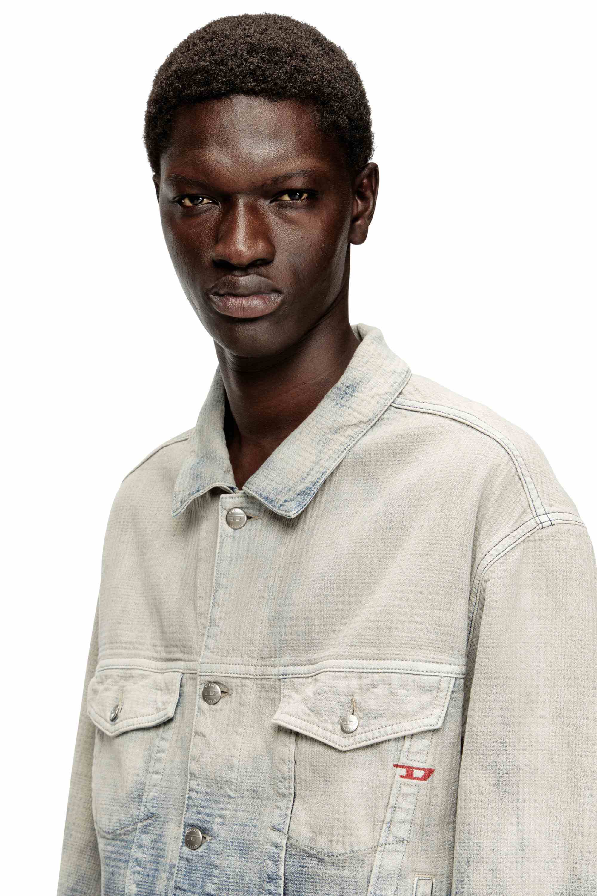 Grey Trucker jacket in Prince of Wales jacquard denim