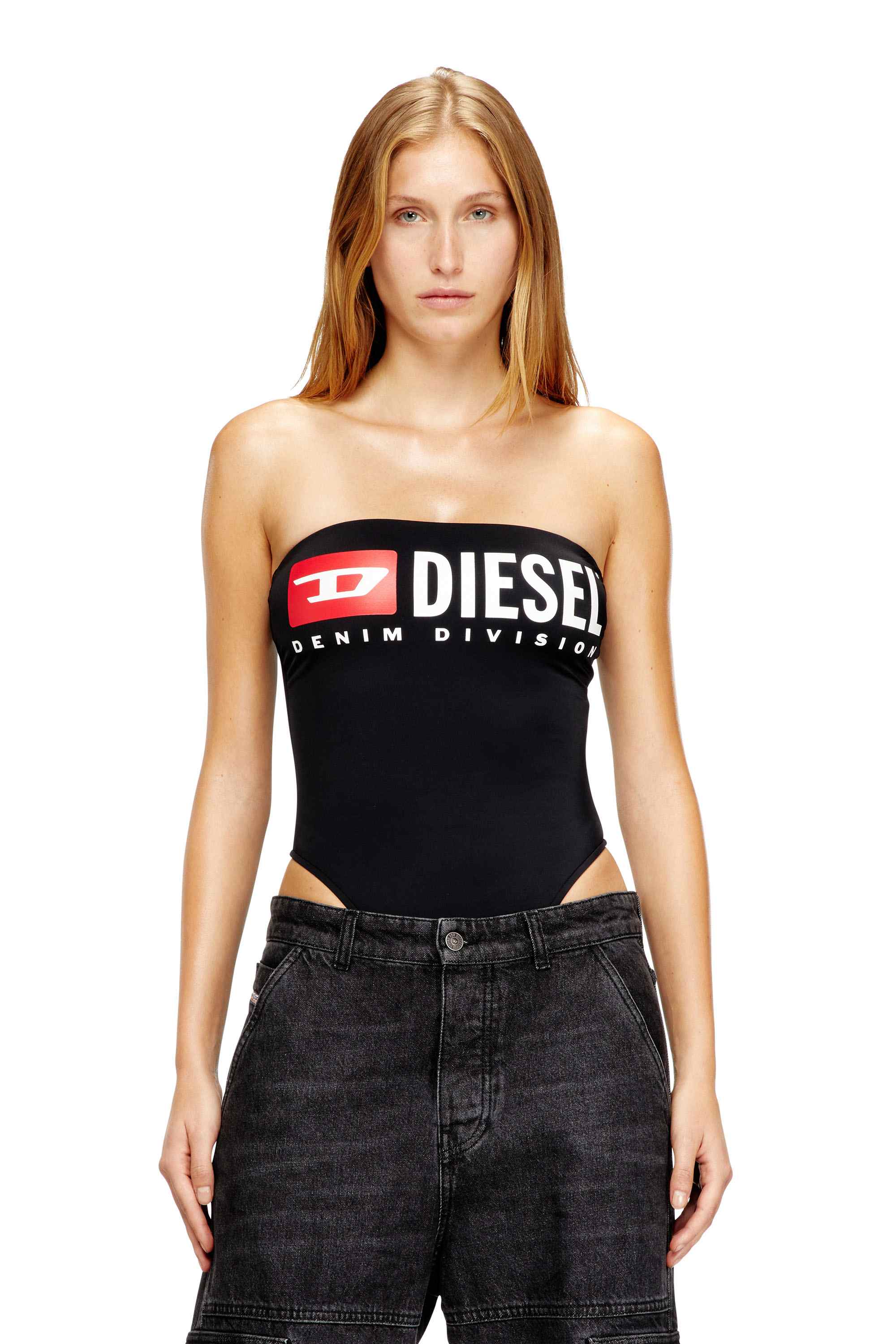Black Strapless swimsuit with Diesel Denim Division logo