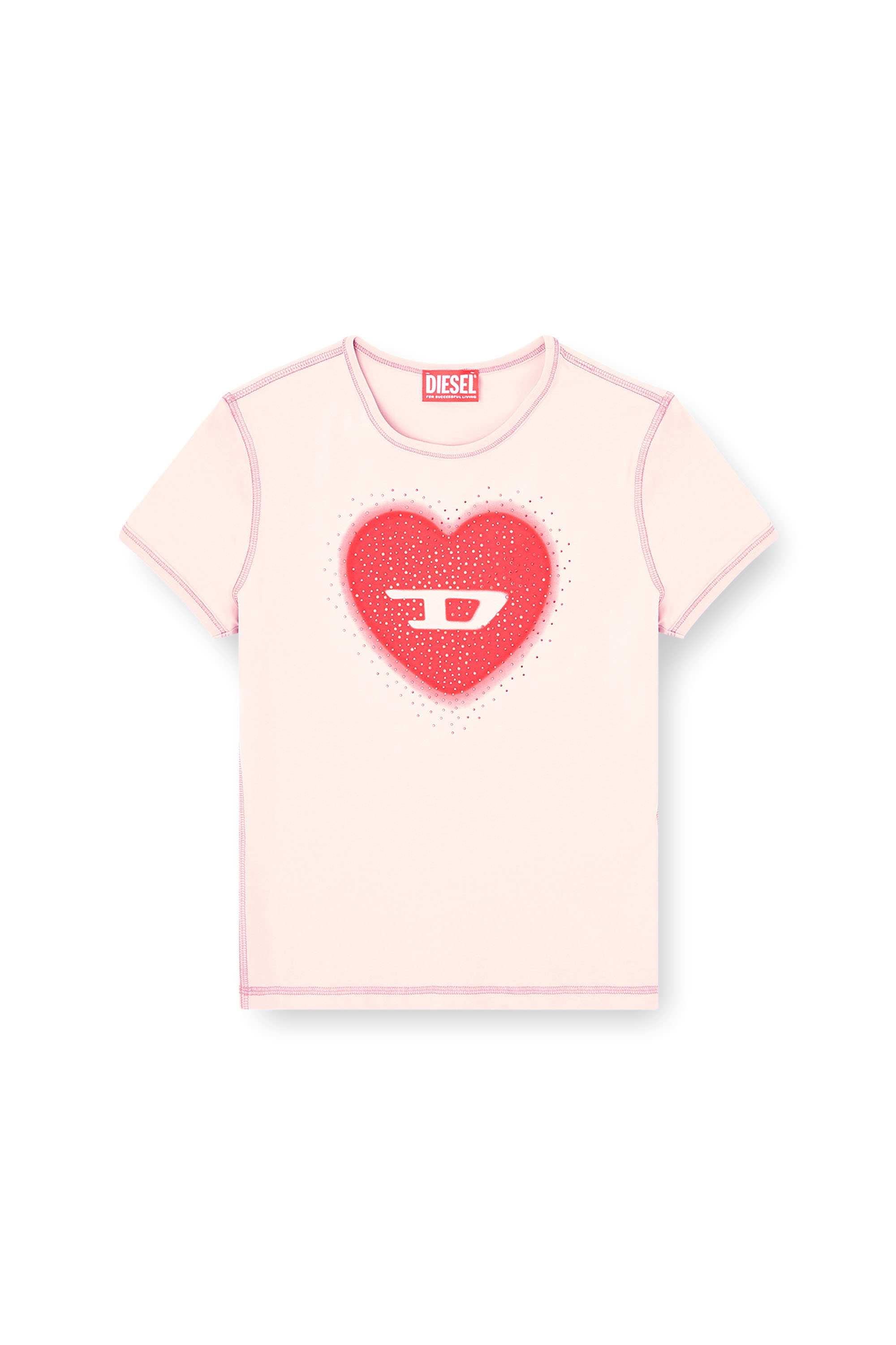 Pink Slim Fit T-shirt with heart print and studs