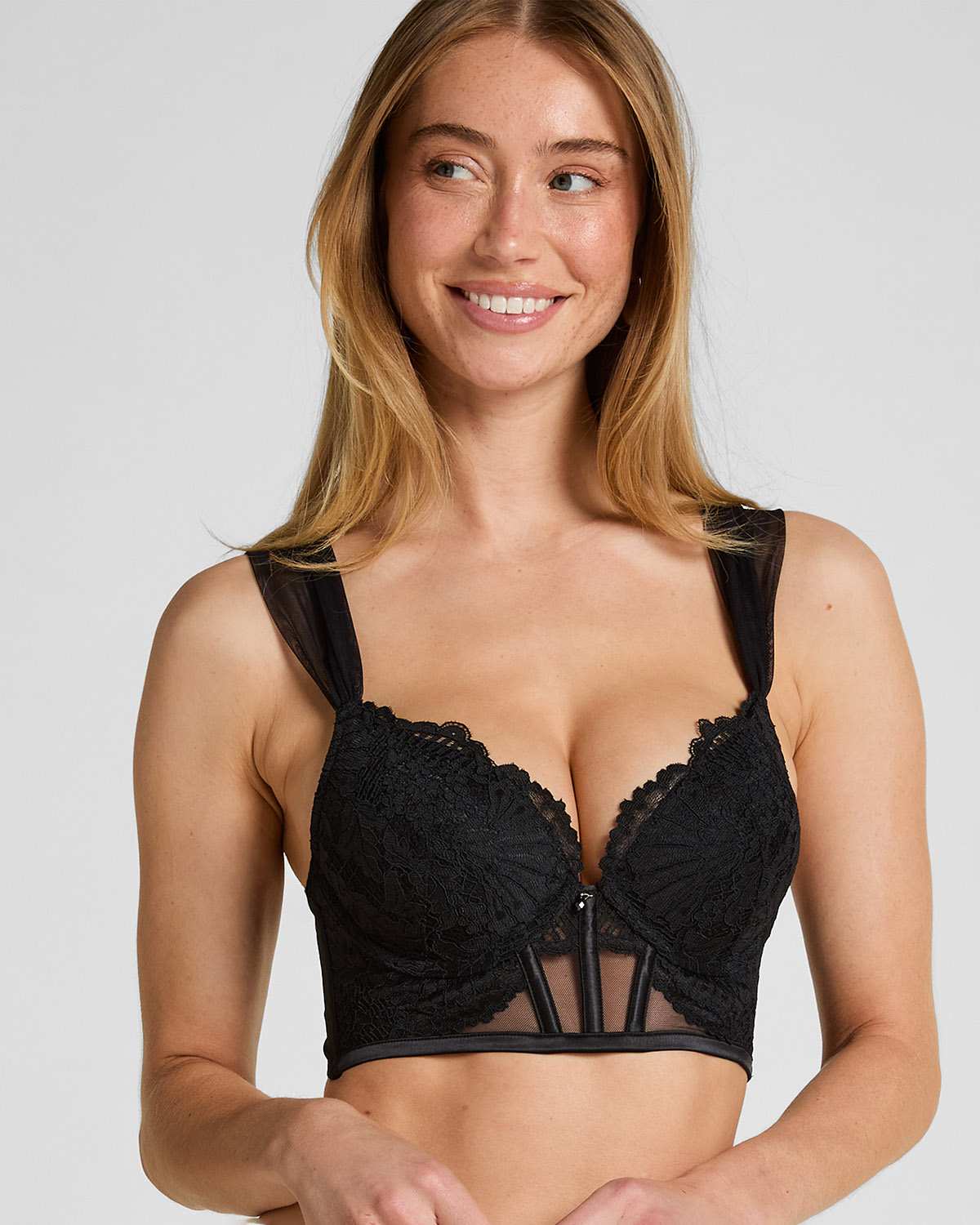 Black Whitney Padded Underwired Longline Push-Up Bra