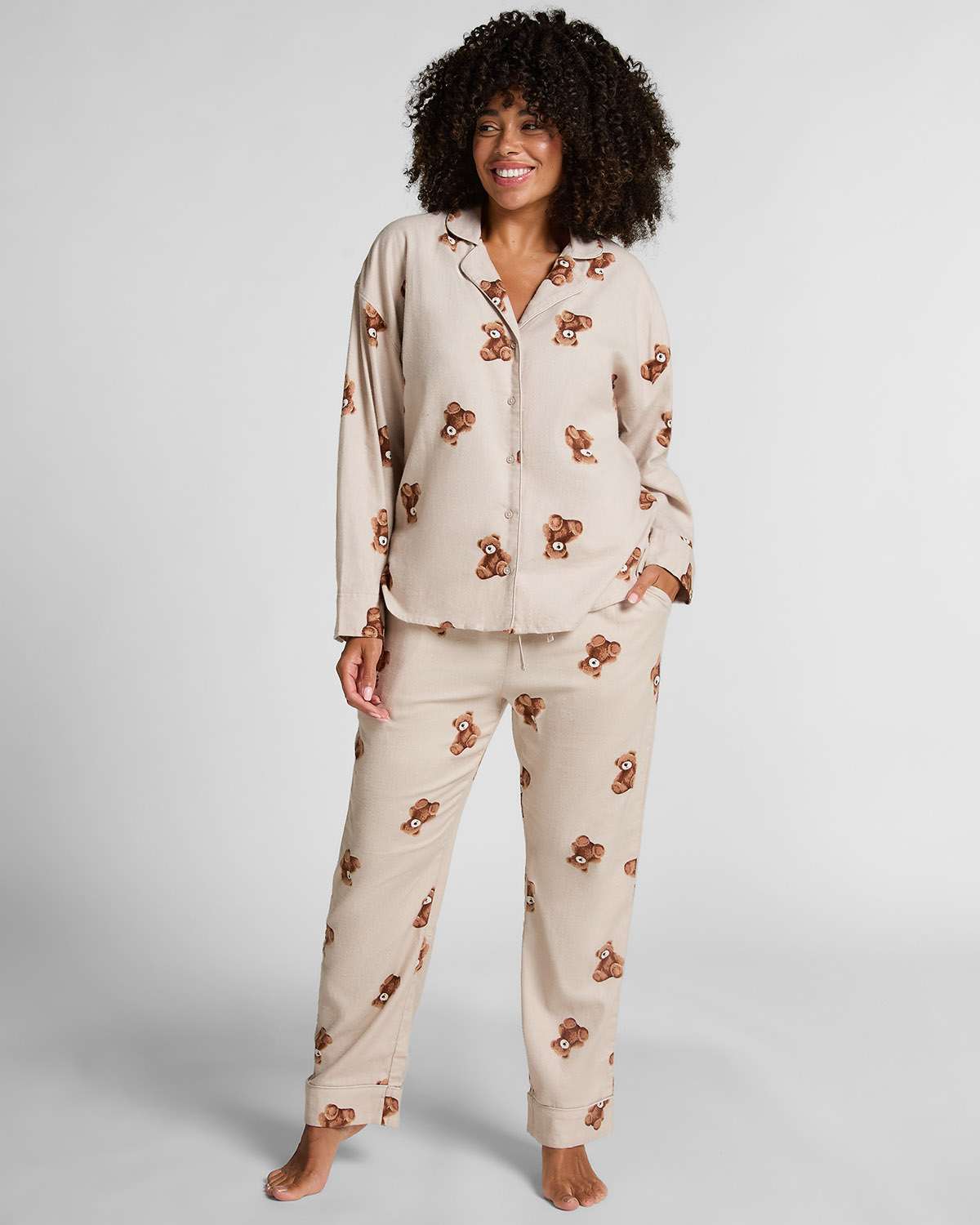 Beige Pant Flannel Straight Bear