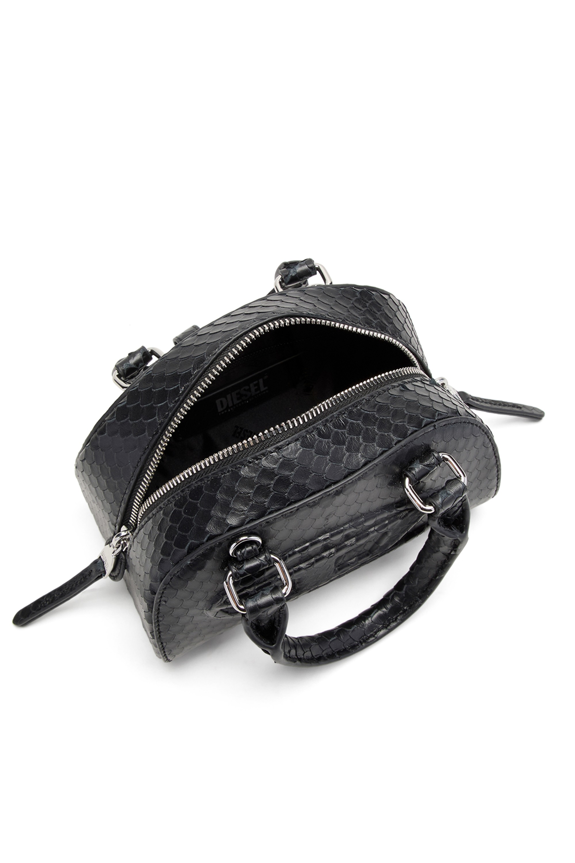 Black 1DR Dome-Mini bowling bag in snake-effect leather