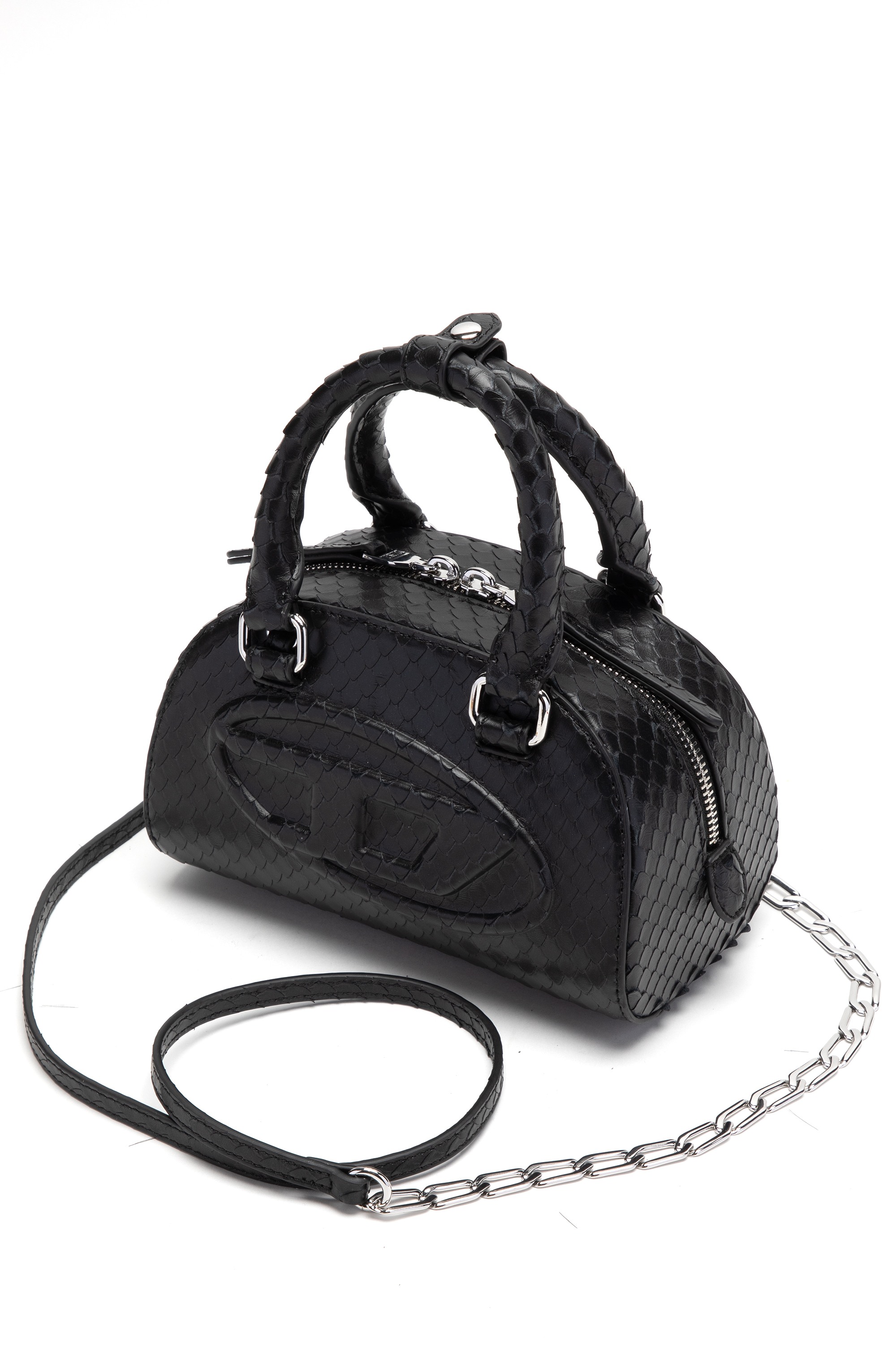 Black 1DR Dome-Mini bowling bag in snake-effect leather