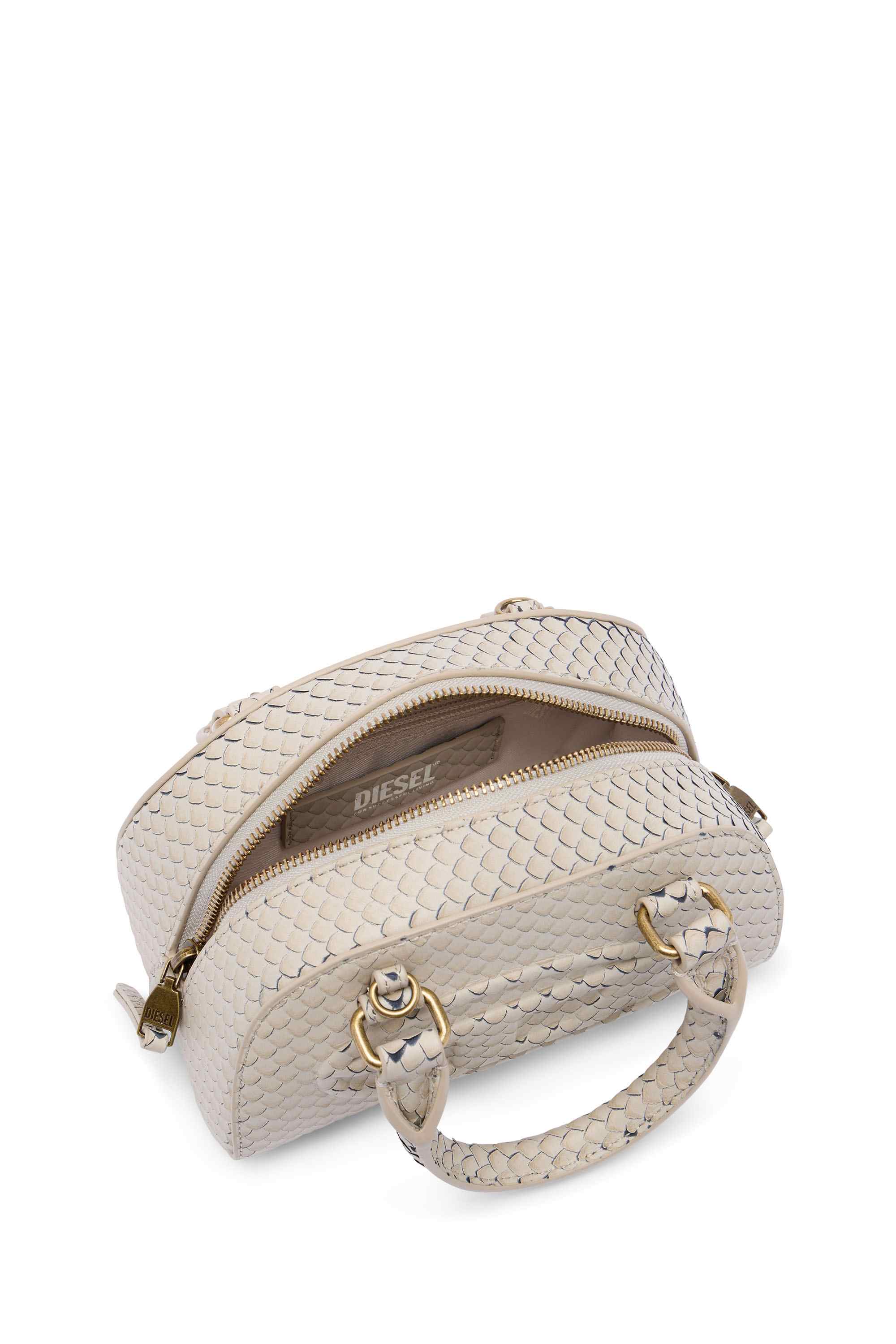 Khaki 1DR Dome-Mini bowling bag in snake-effect leather