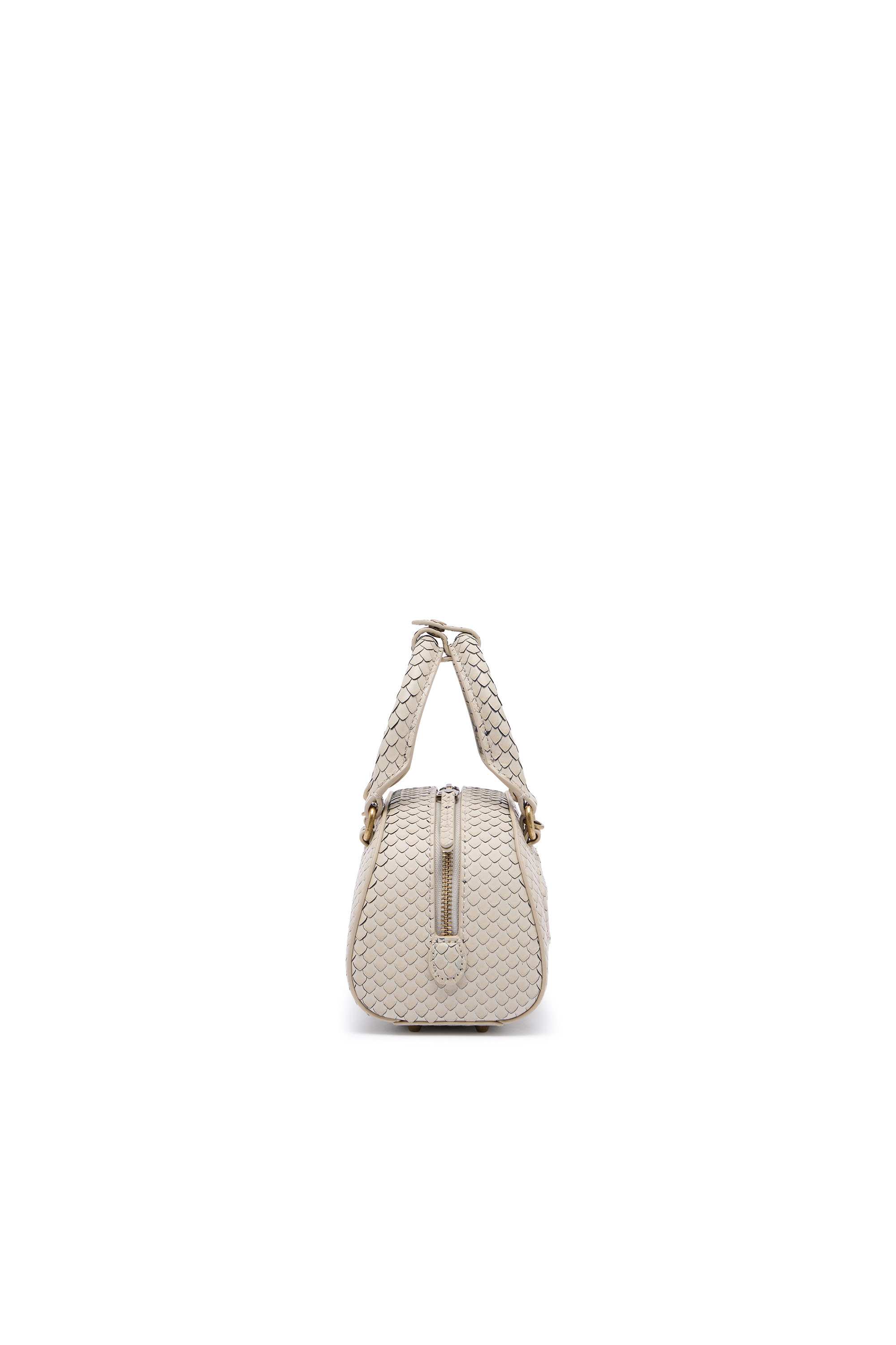 Khaki 1DR Dome-Mini bowling bag in snake-effect leather