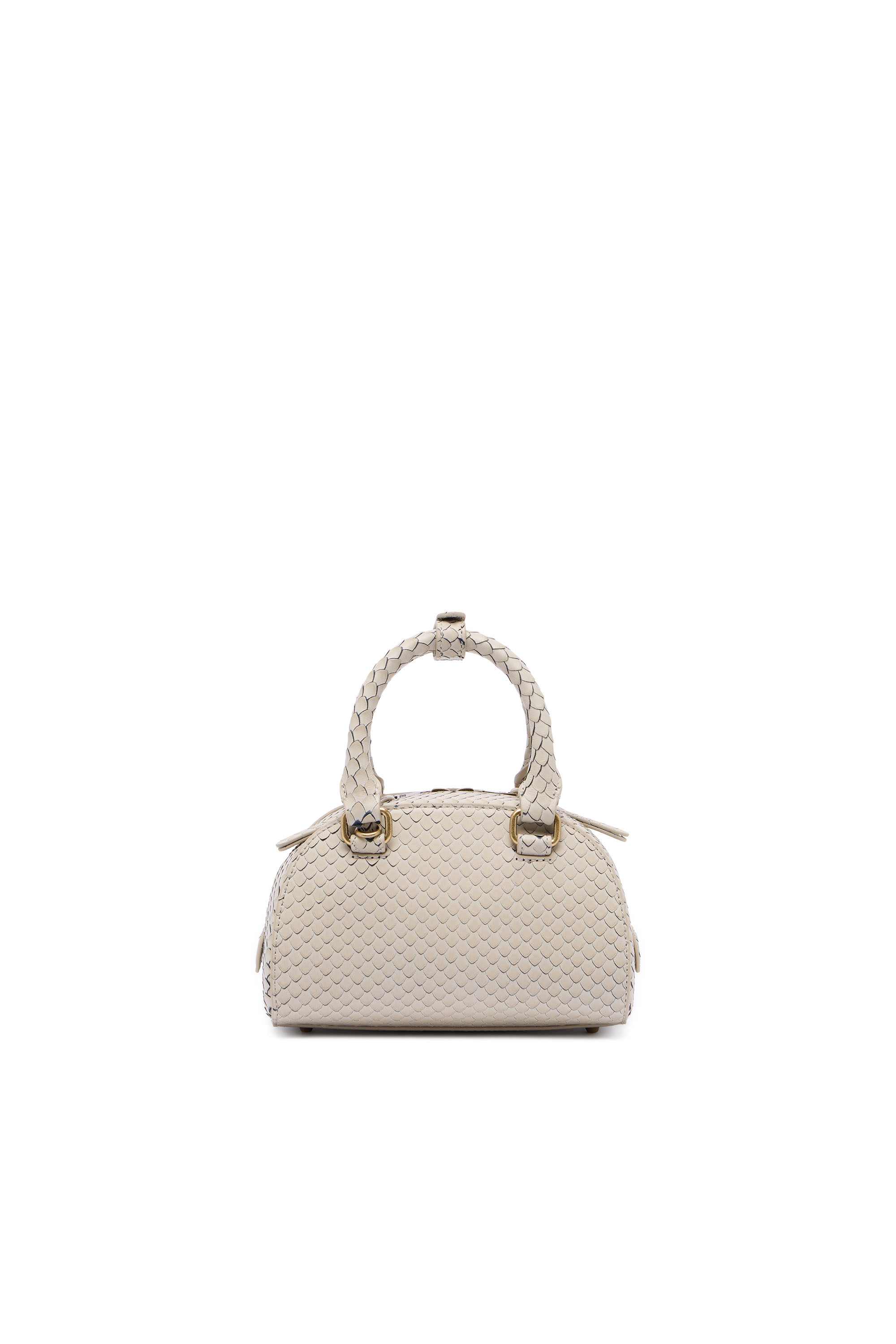 Khaki 1DR Dome-Mini bowling bag in snake-effect leather