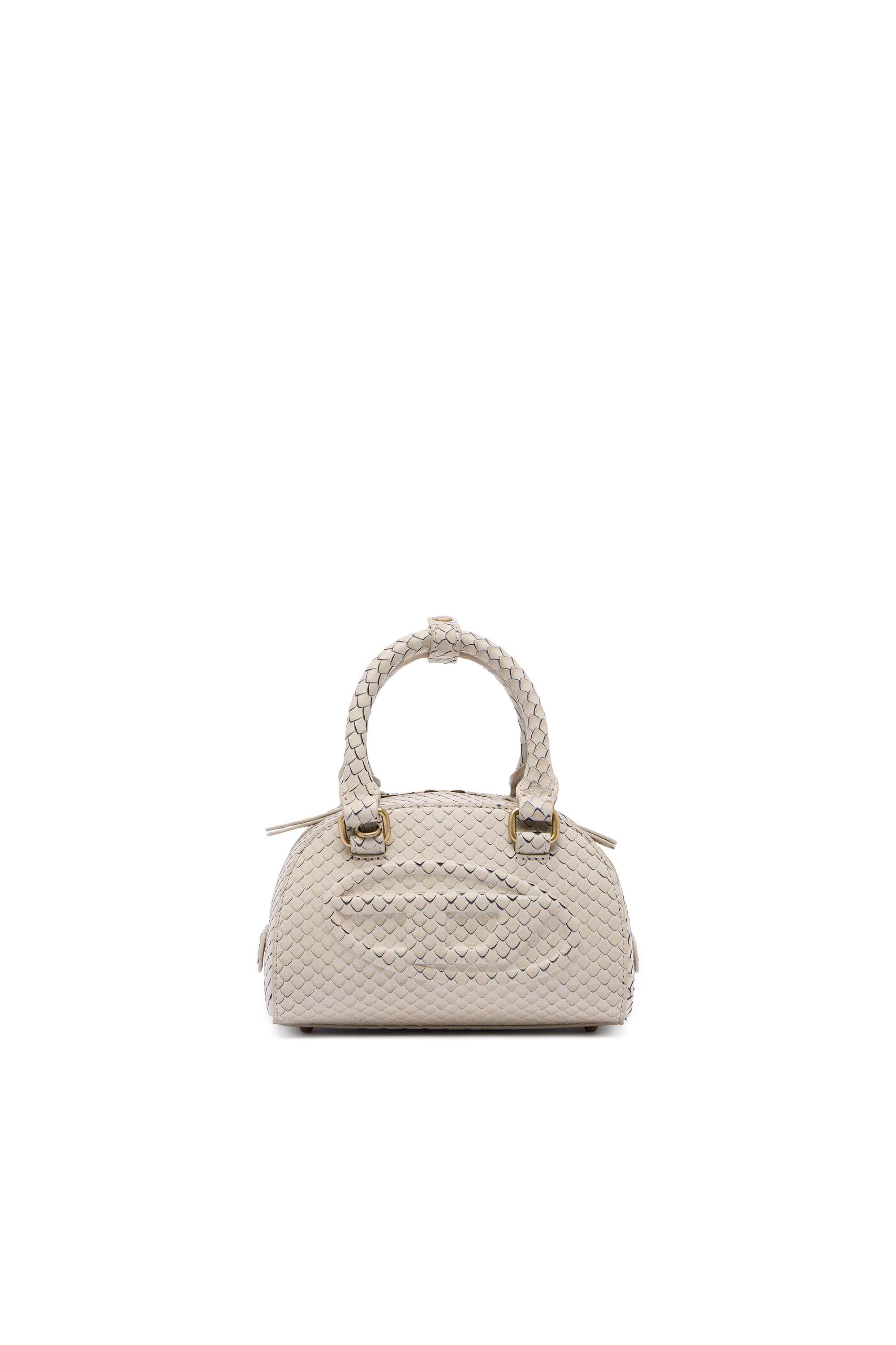 Khaki 1DR Dome-Mini bowling bag in snake-effect leather