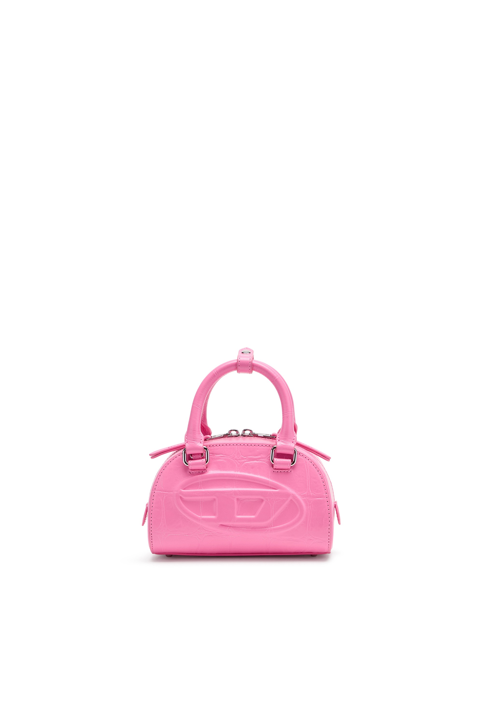 Pink 1DR Dome-Mini bowling bag in croc-effect leather
