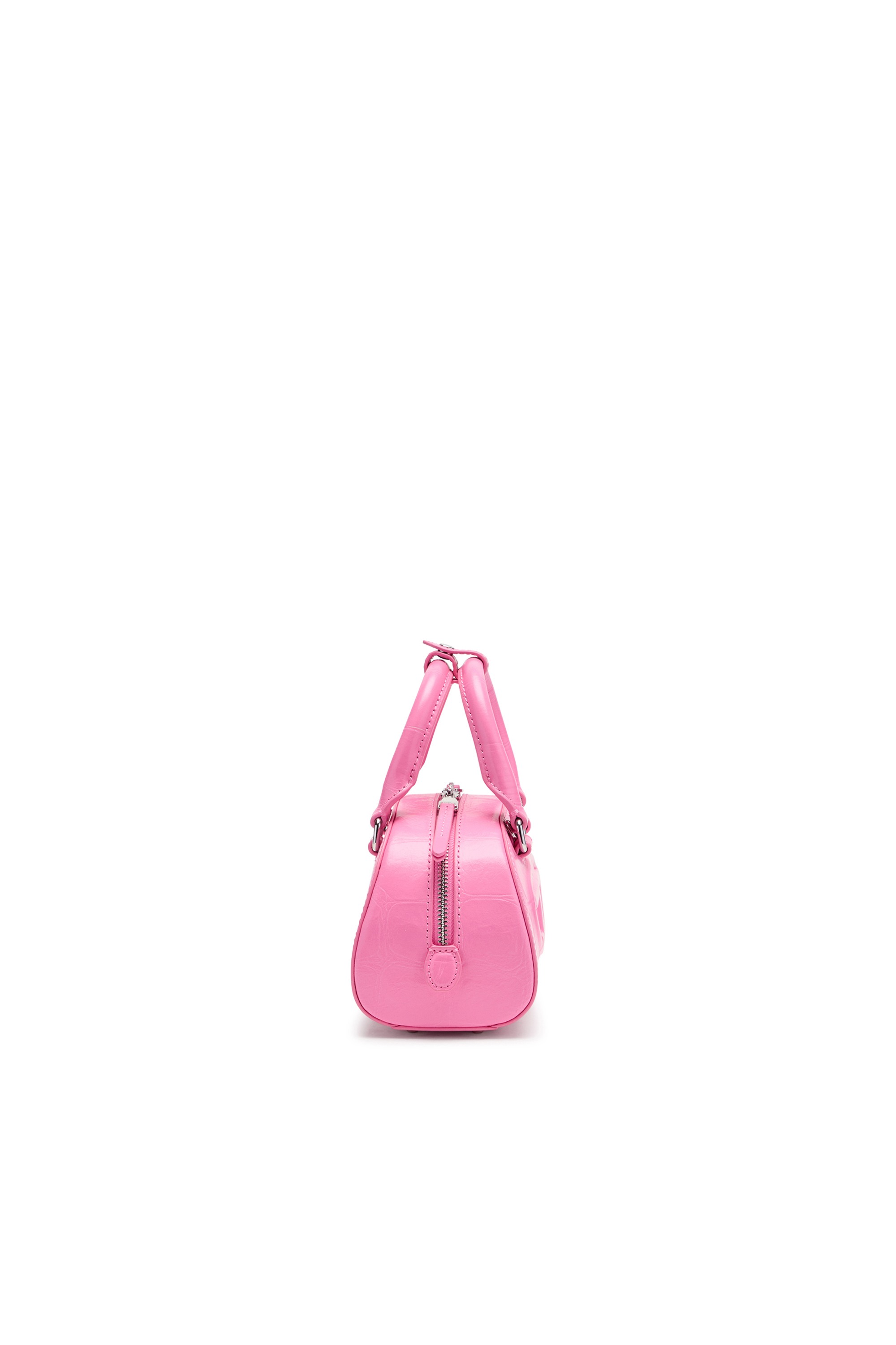 Pink 1DR Dome-Mini bowling bag in croc-effect leather