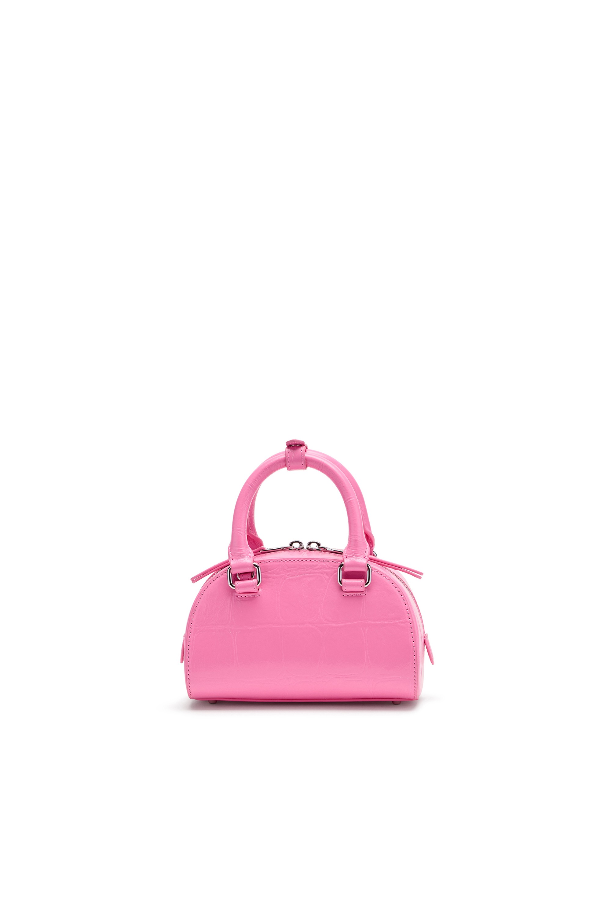 Pink 1DR Dome-Mini bowling bag in croc-effect leather
