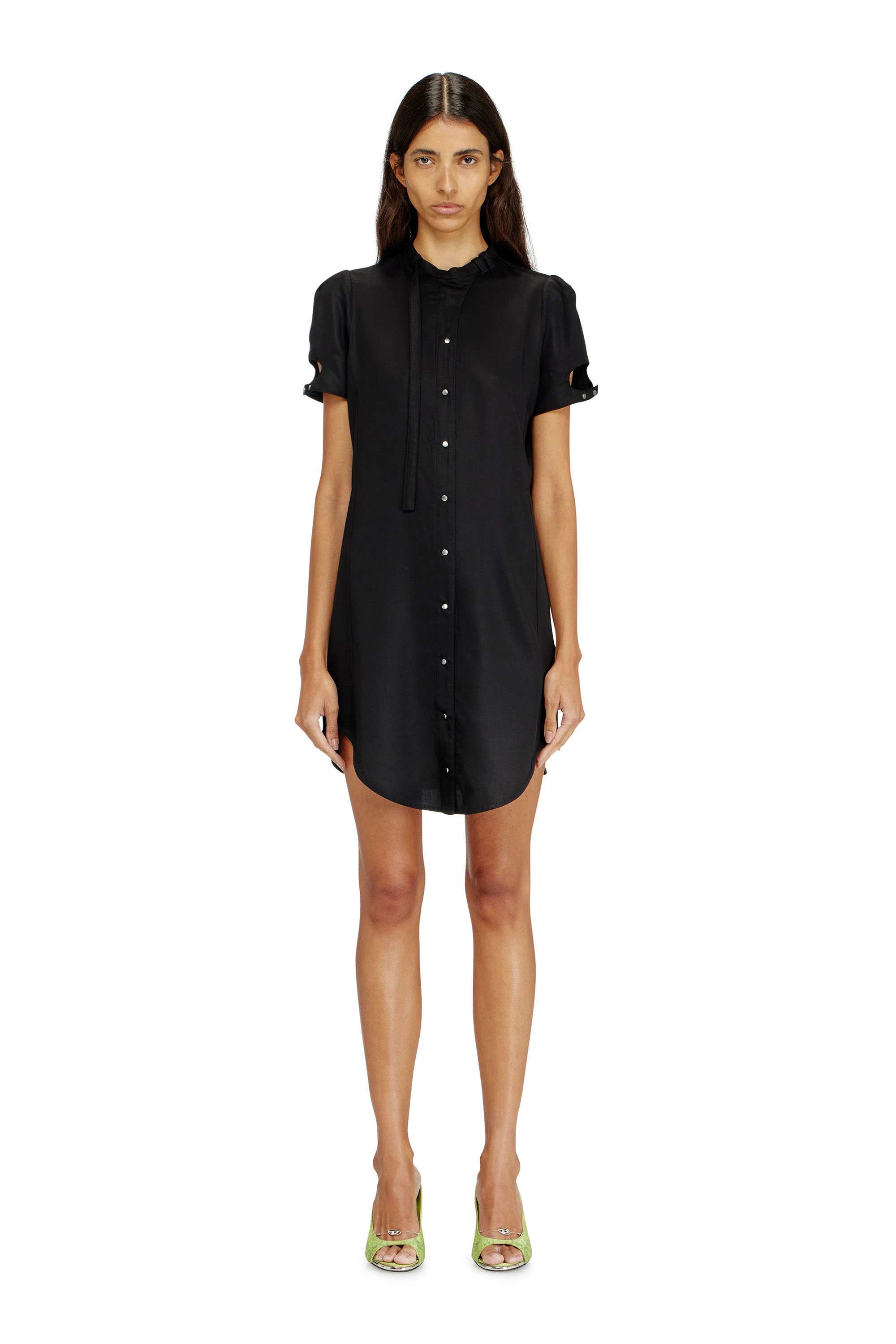 Black Fluid shirt dress with biker details